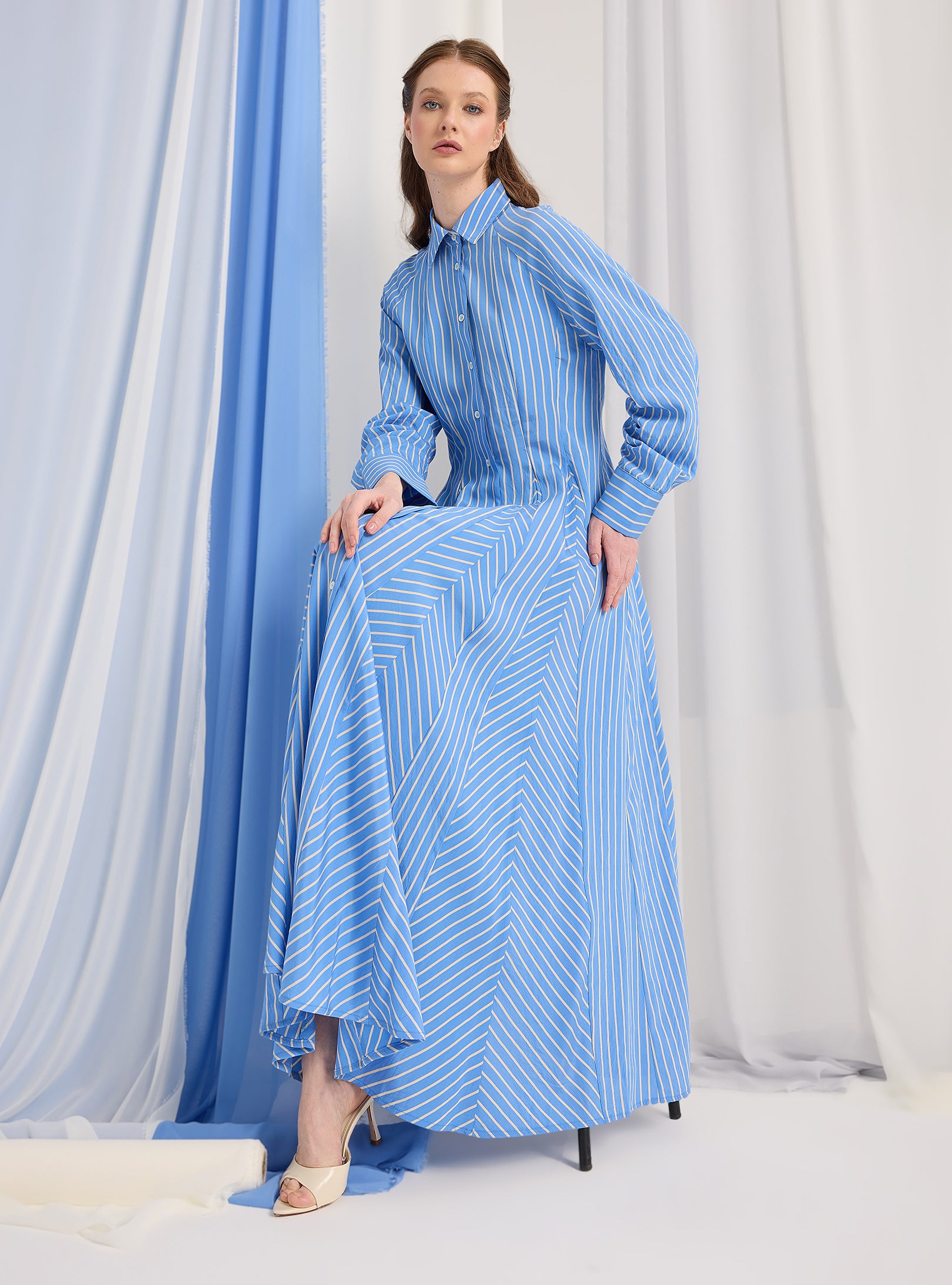 striped maxi dress blue white Women's Its a Good Thing Stripe Cotton Blend Sleeveless | Size: S Ruched Butt Empire-Waist Tiered Maxi Dress in