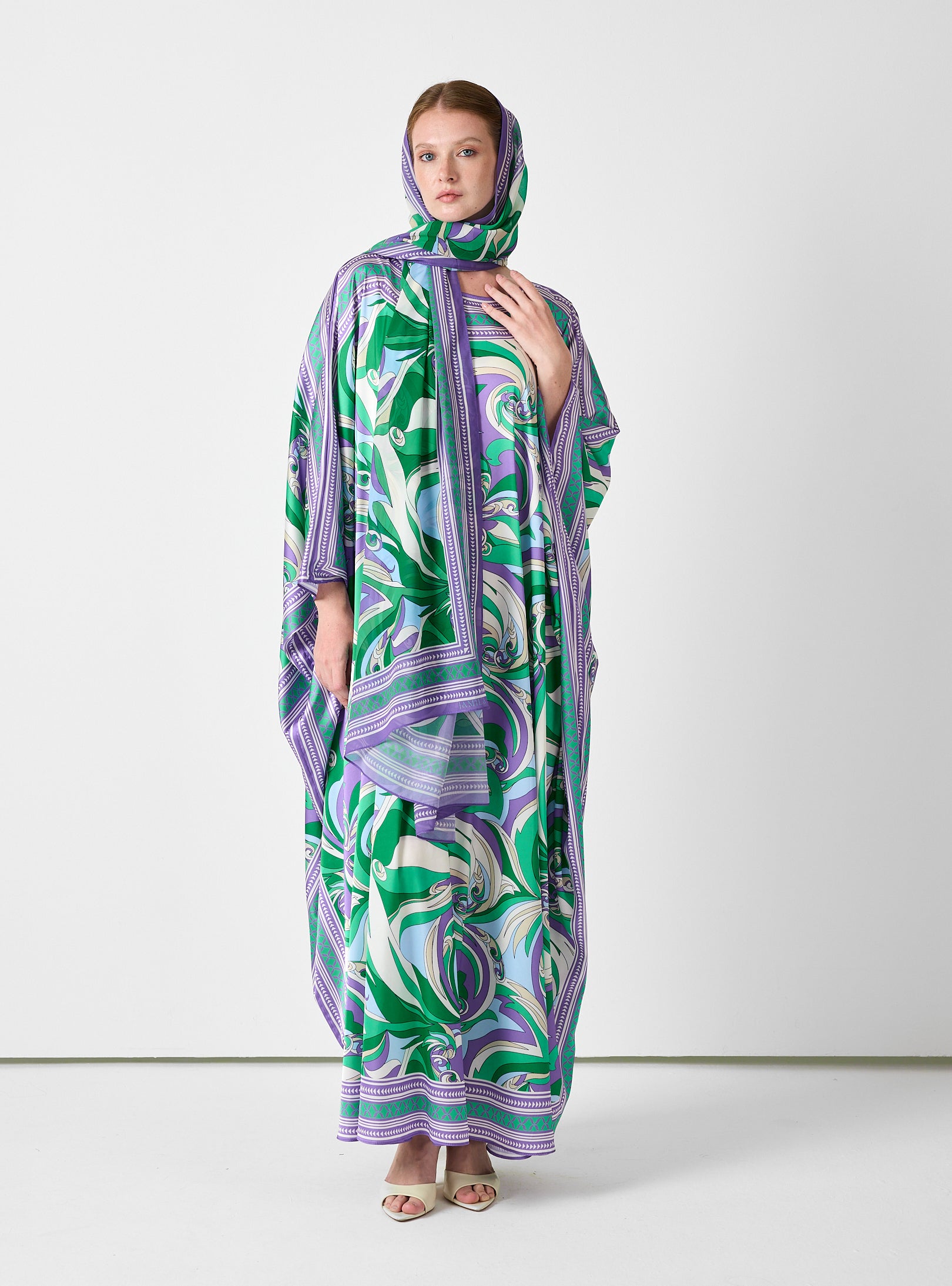 Multi Colour Printed Kaftan with Scarf Set - Store WF