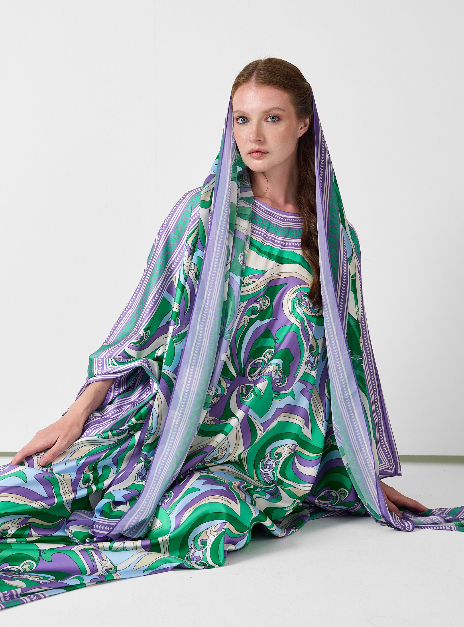 Multi Colour Printed Kaftan with Scarf Set - Store WF