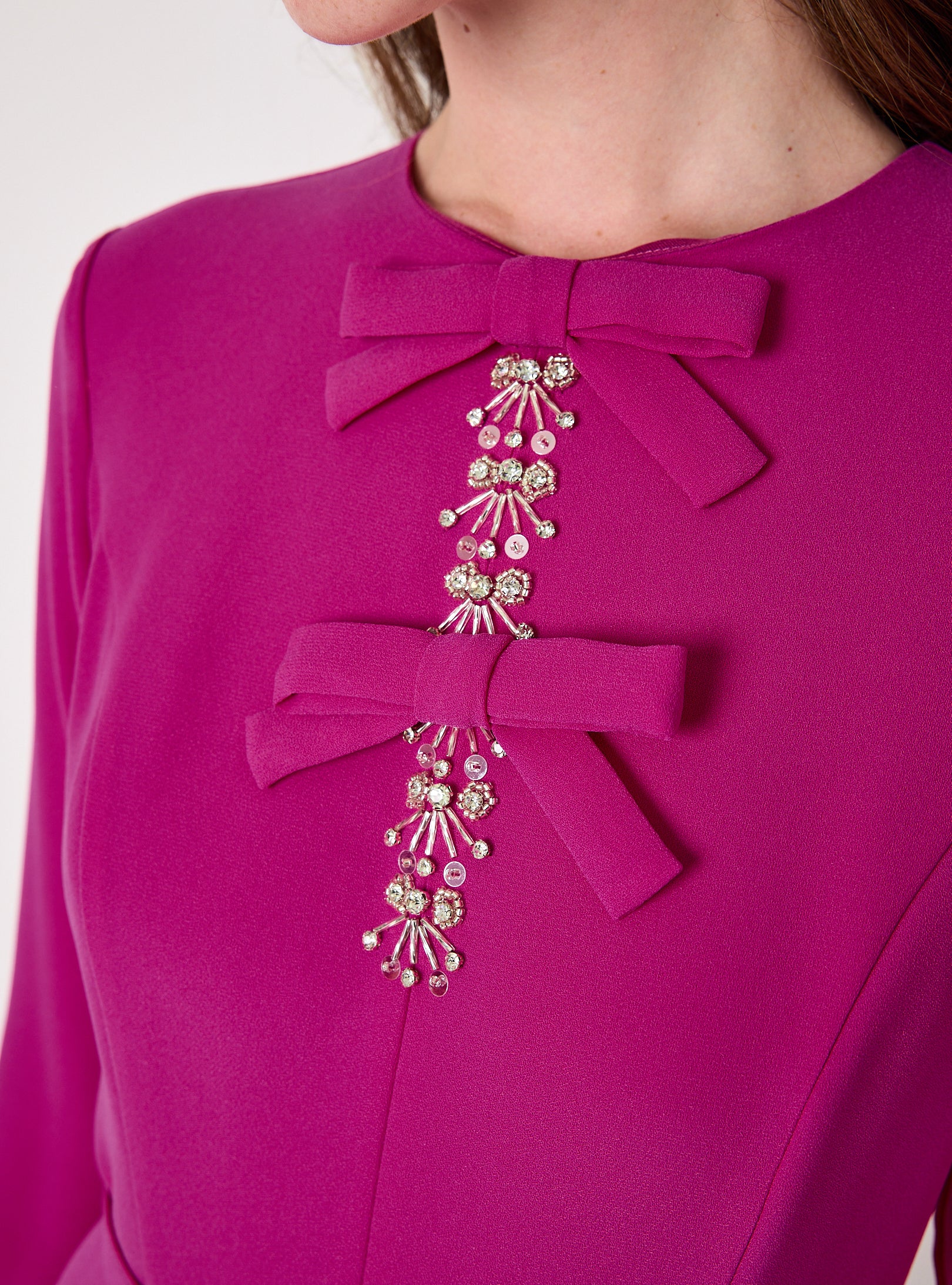 Fuchsia Maxi Dress with Bow & Jewel Detail - Store WF