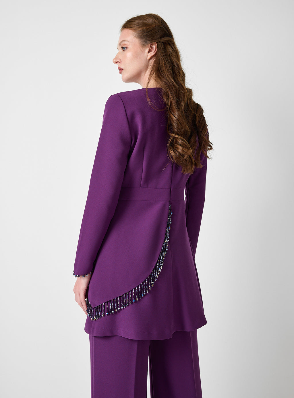 Purple Embellished Tunic & Wide-Leg Trouser Set - Store WF