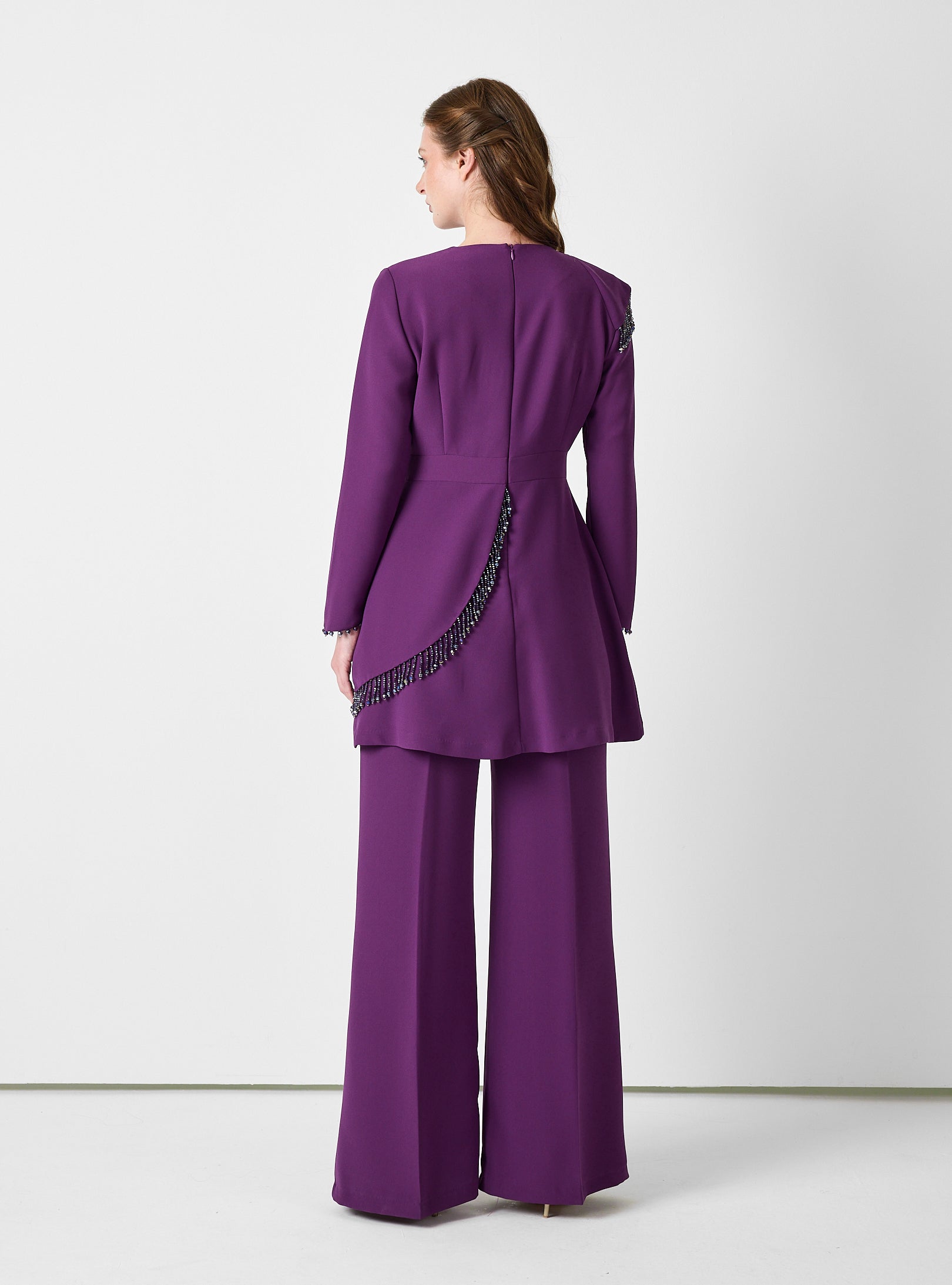 Purple Embellished Tunic & Wide-Leg Trouser Set - Store WF