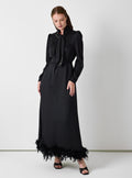 Black Feather-Trim Maxi Dress with Embellished Scarf Detail - Store WF