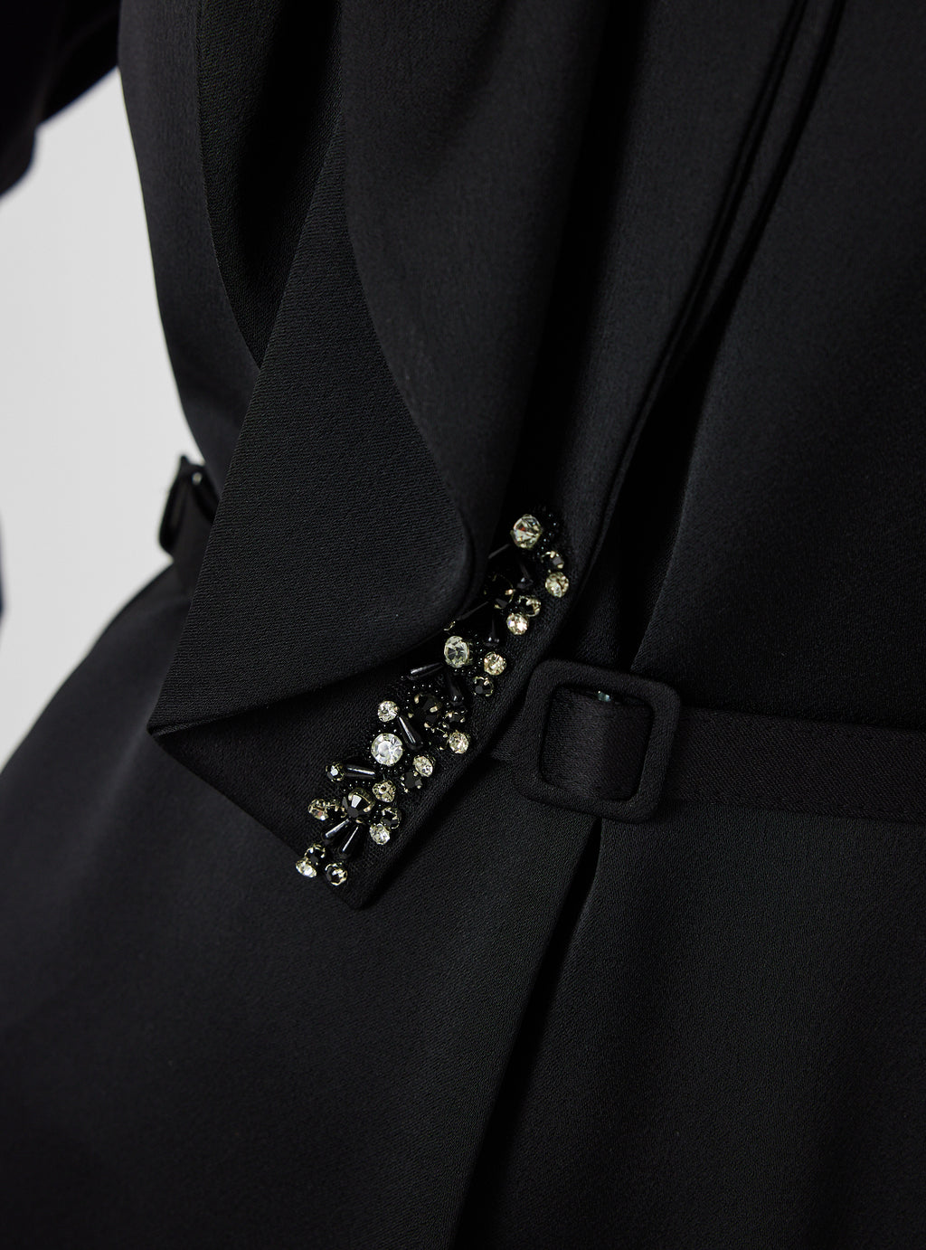 Black Feather-Trim Maxi Dress with Embellished Scarf Detail - Store WF