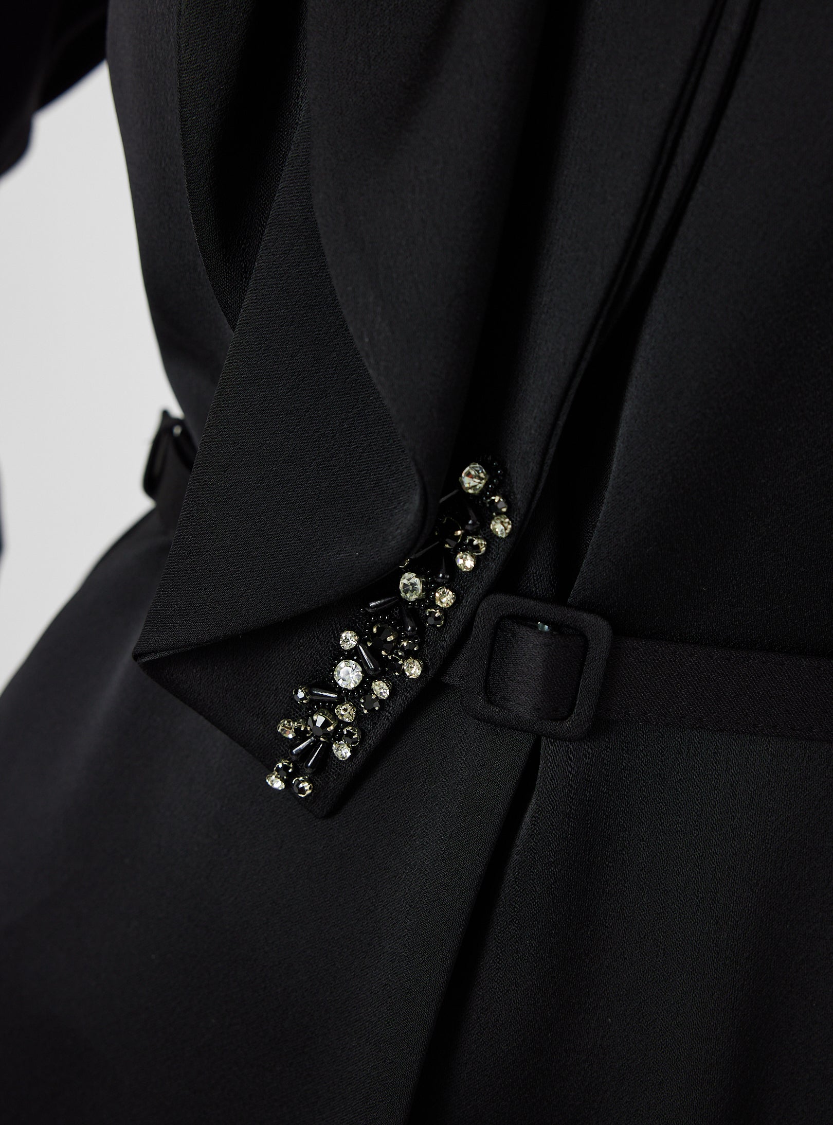 Black Feather-Trim Maxi Dress with Embellished Scarf Detail - Store WF