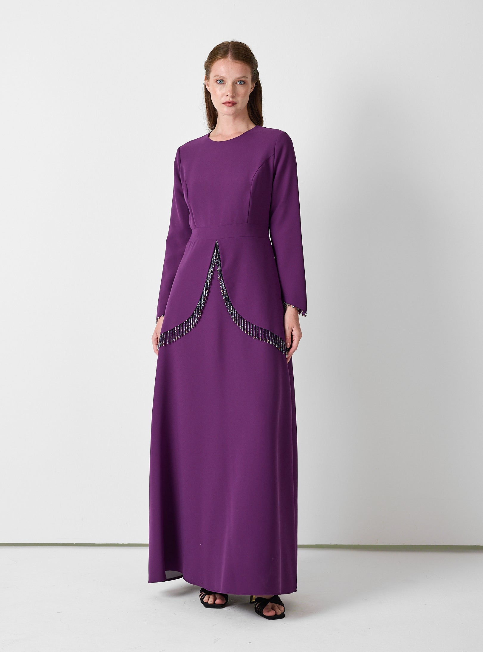Purple Embellished Maxi Dress with Draped Overlay - Store WF