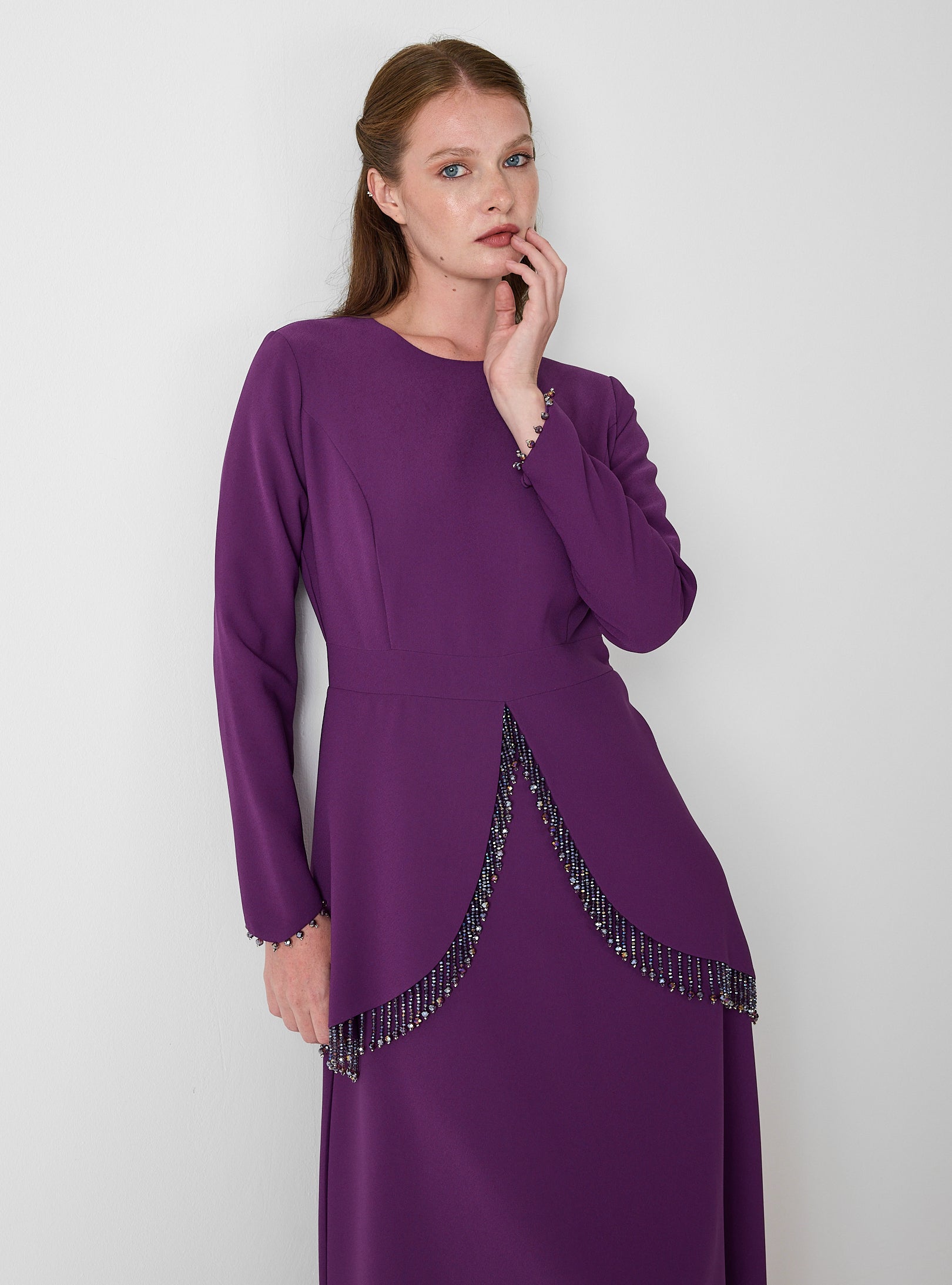 Purple Embellished Maxi Dress with Draped Overlay - Store WF