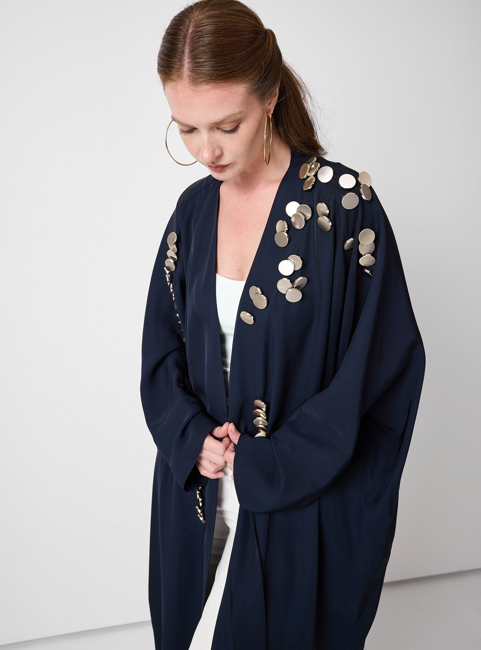 Navy Abaya with Gold Button - Store WF