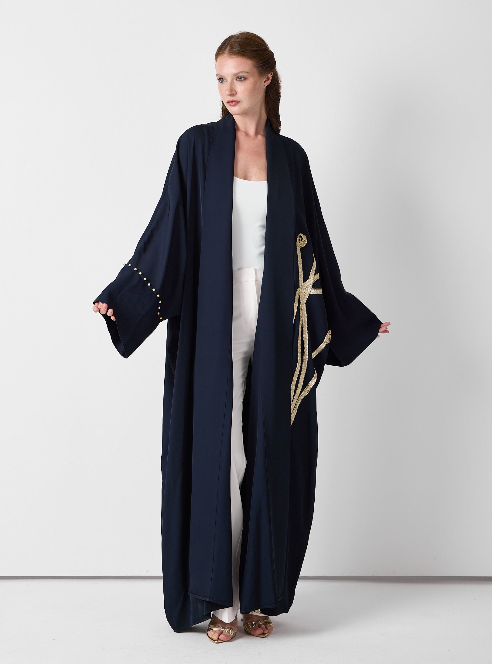 Golden Embroidery Navy Abaya