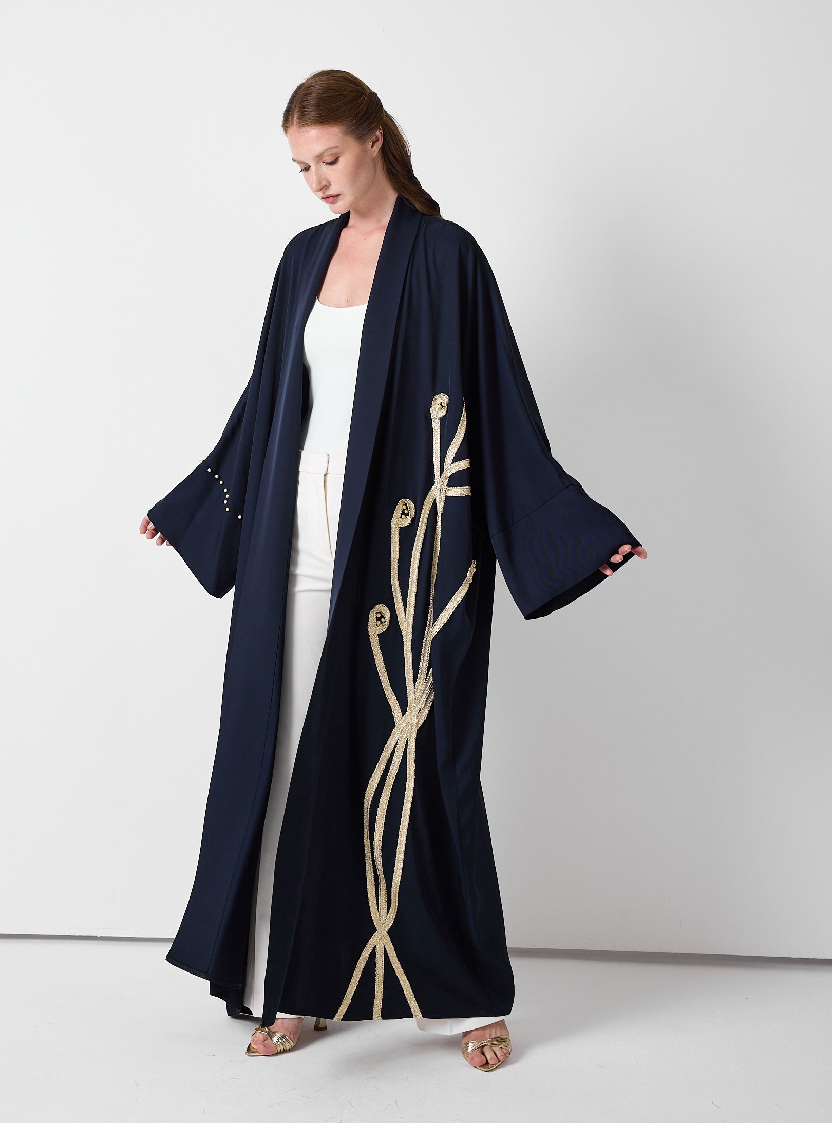 Golden Embroidery Navy Abaya