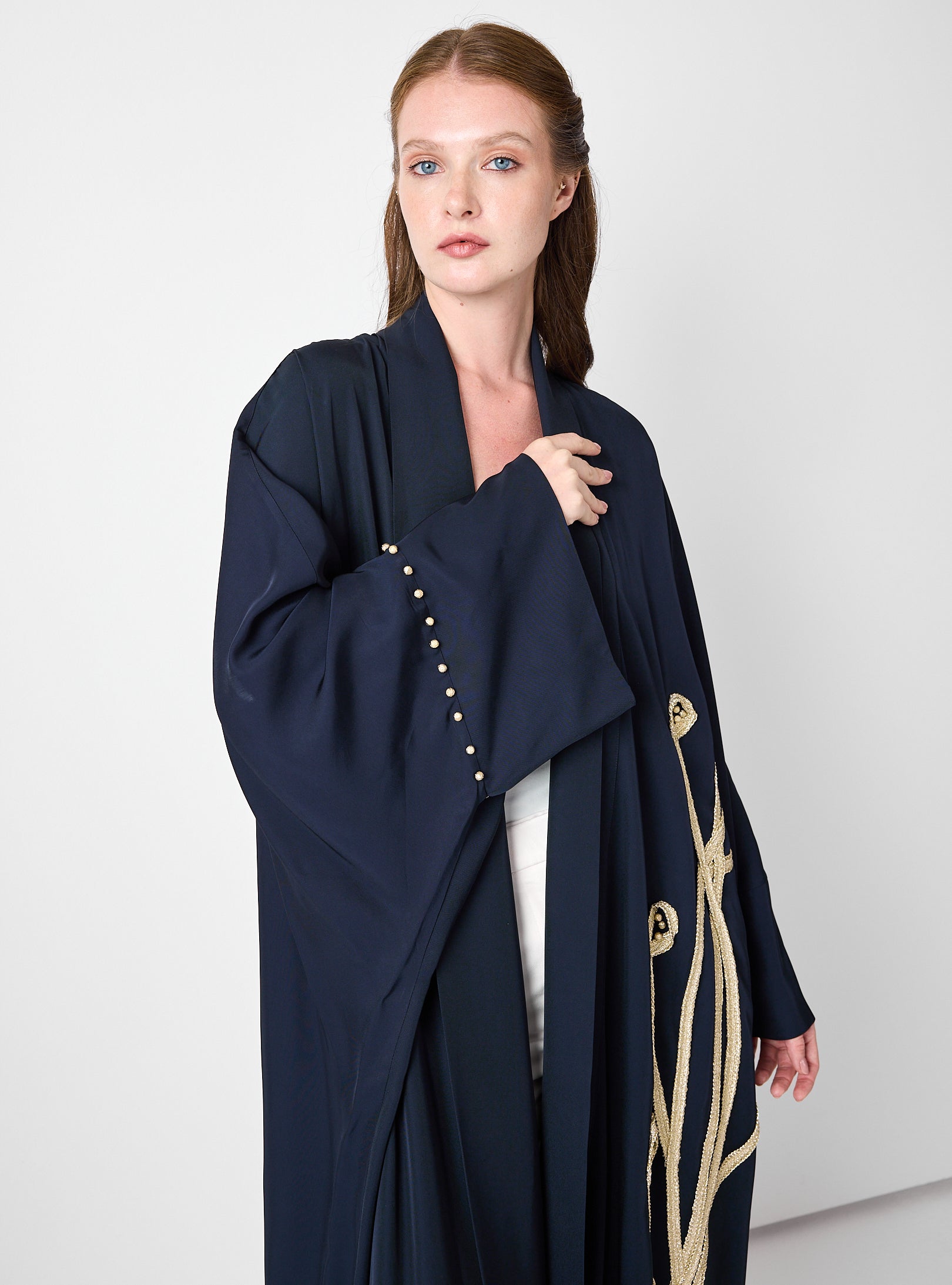 Golden Embroidery Navy Abaya - Store WF