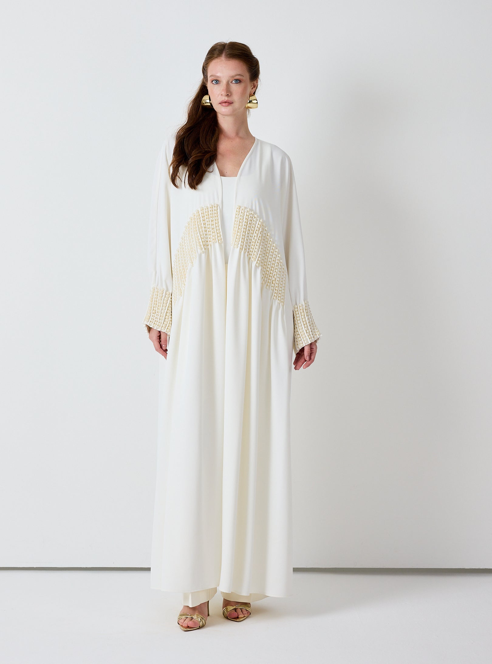 Off White Abaya with Pearl Embellishments - Store WF