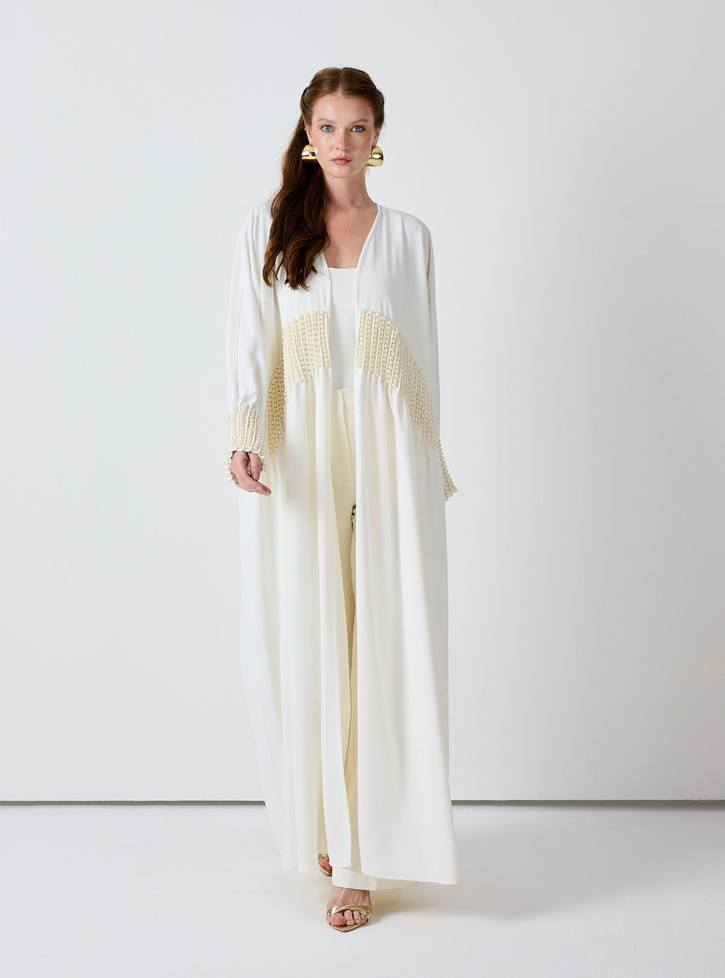 Off White Abaya with Pearl Embellishments - Store WF
