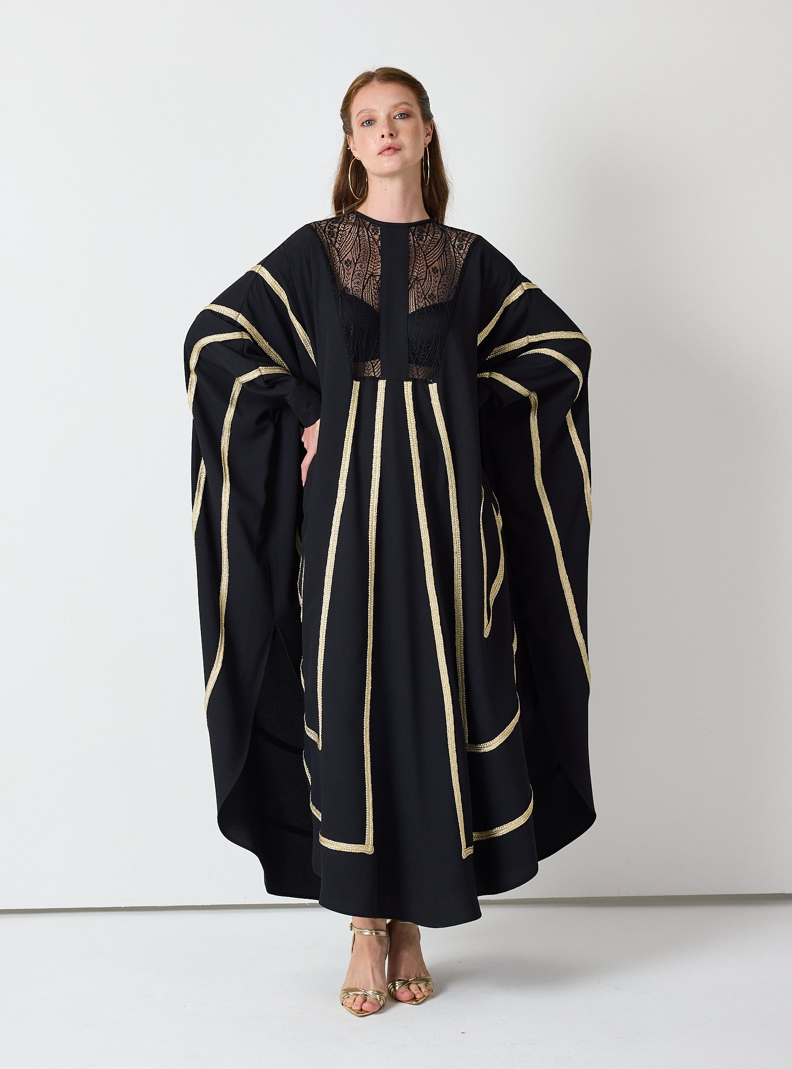 Royal Black Kaftan with Golden Accents - Store WF