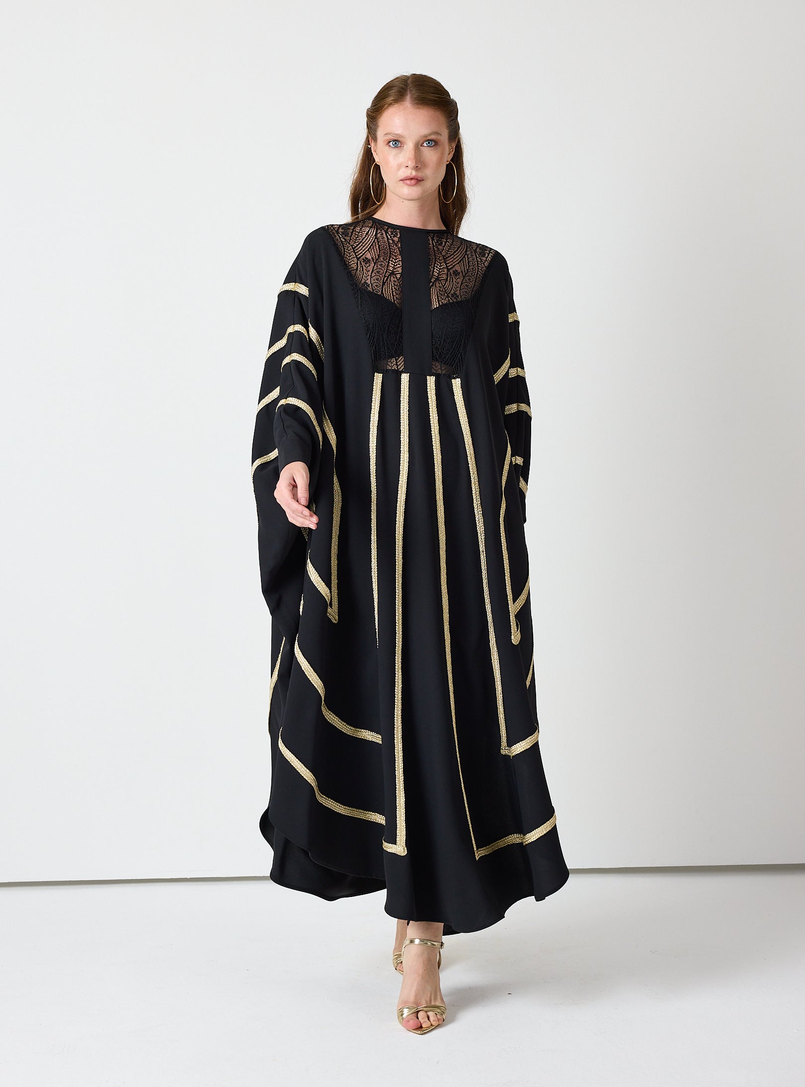 Royal Black Kaftan with Golden Accents - Store WF
