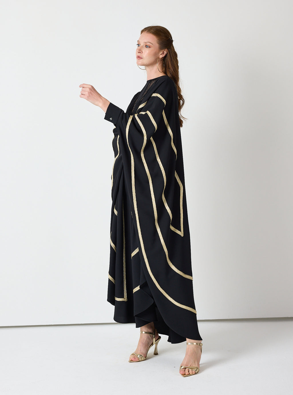 Royal Black Kaftan with Golden Accents - Store WF