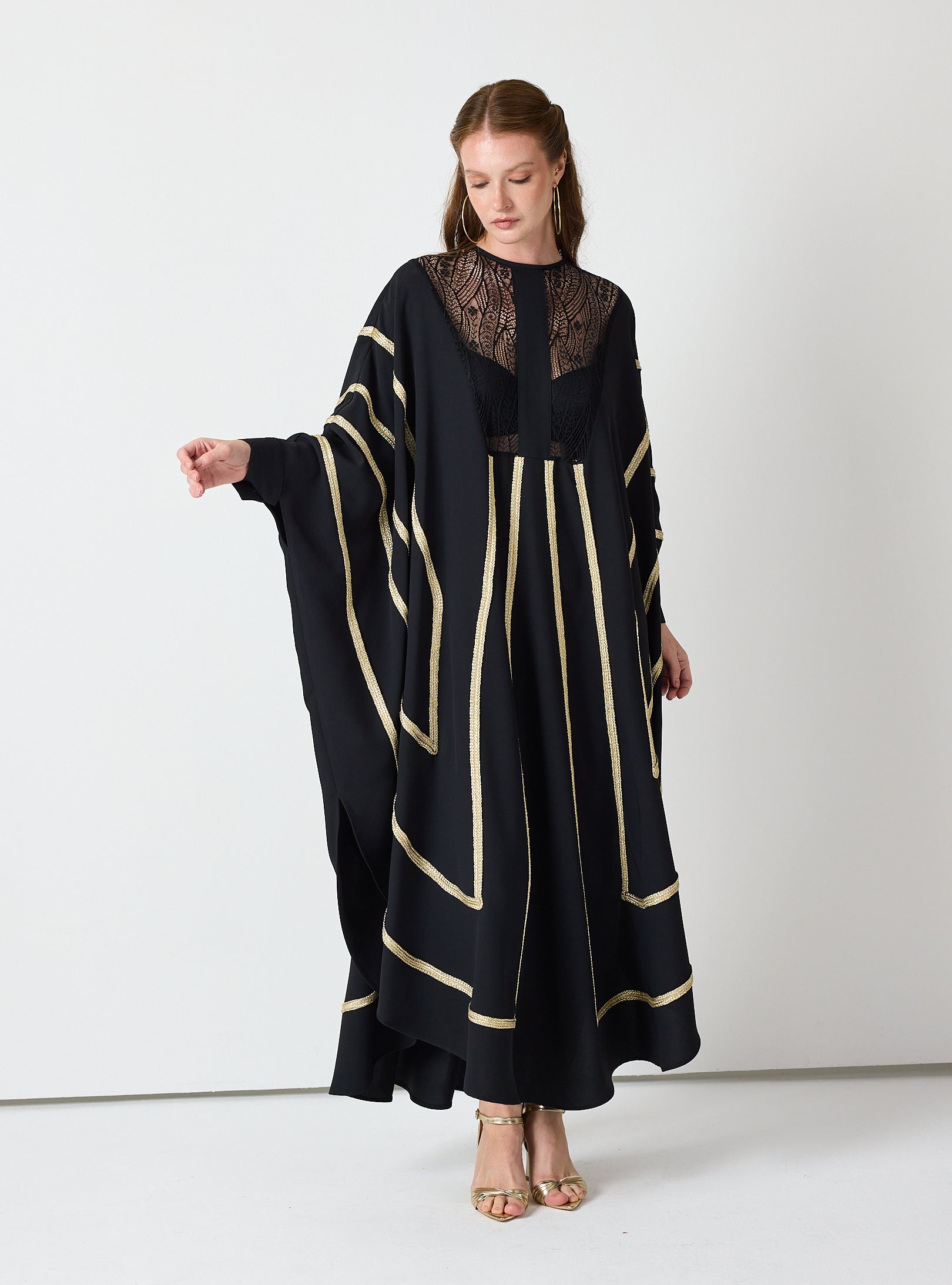 Royal Black Kaftan with Golden Accents - Store WF