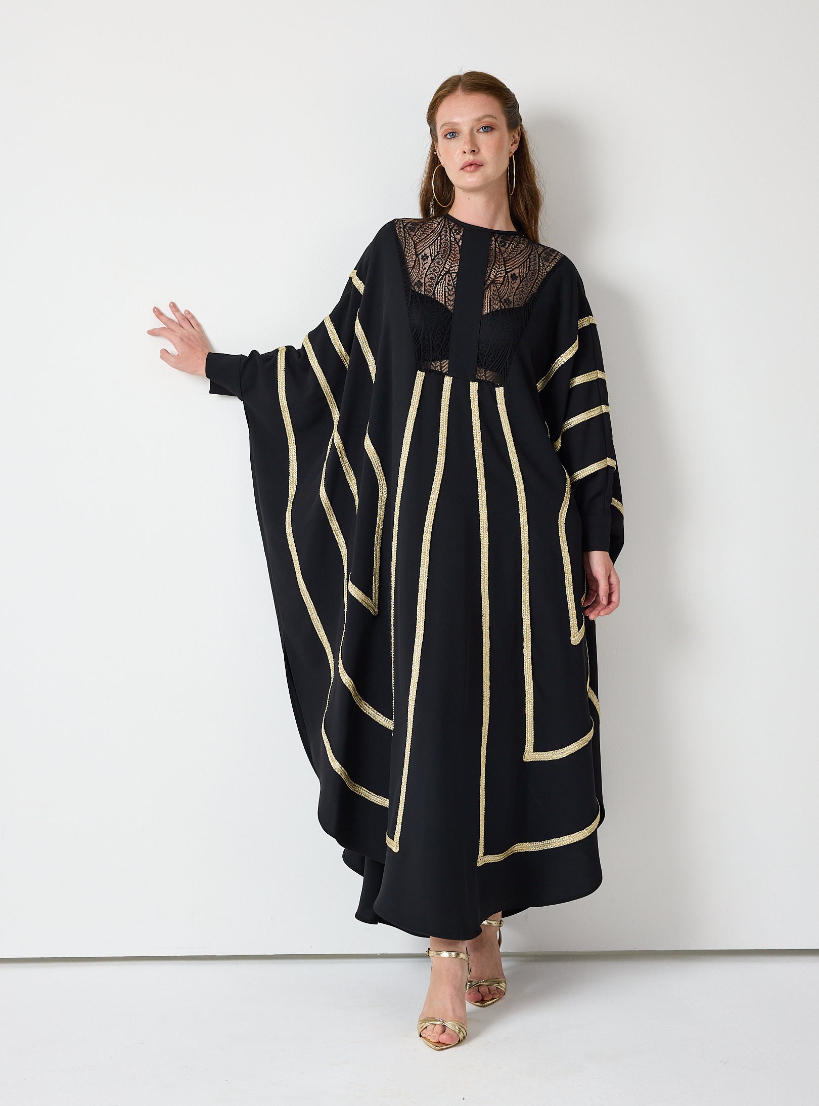 Royal Black Kaftan with Golden Accents - Store WF