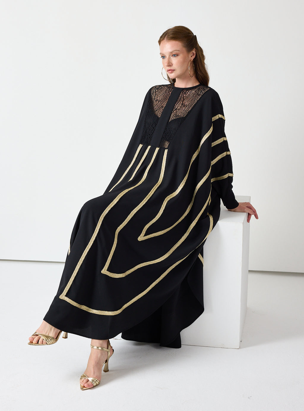 Royal Black Kaftan with Golden Accents - Store WF