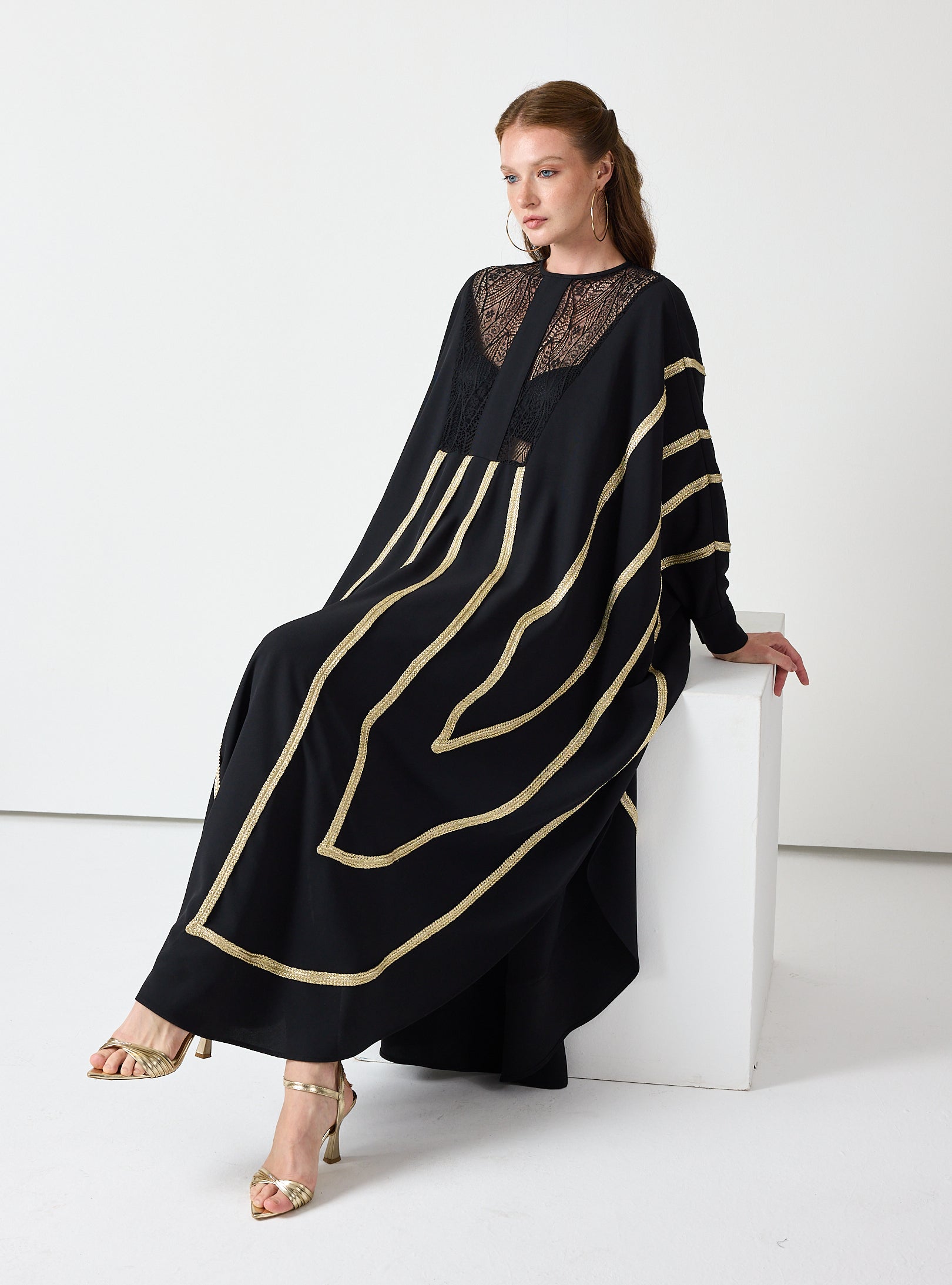 Royal Black Kaftan with Golden Accents - Store WF