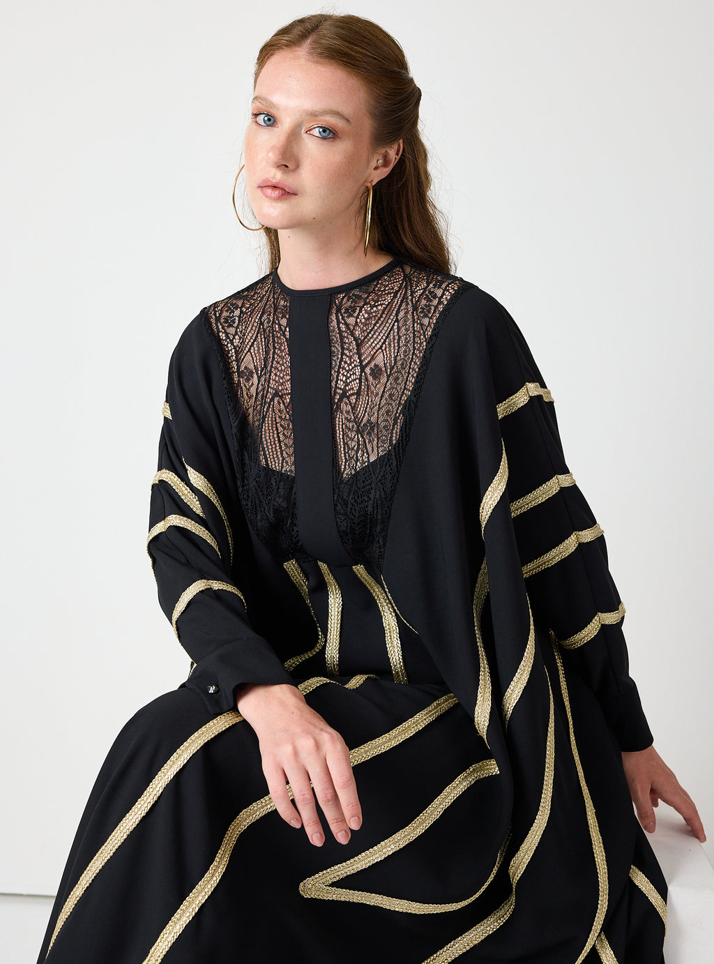 Royal Black Kaftan with Golden Accents - Store WF