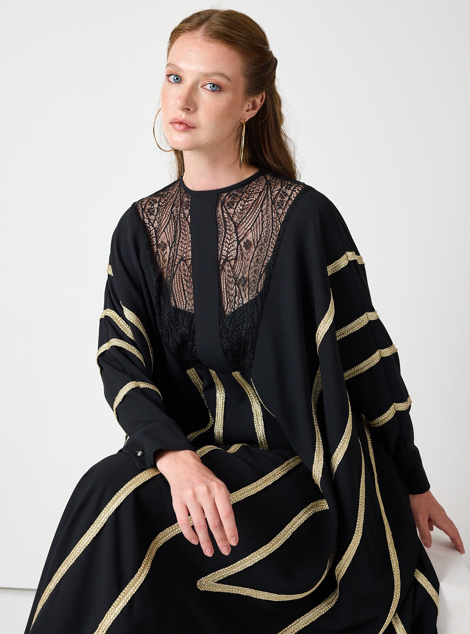 Royal Black Kaftan with Golden Accents - Store WF