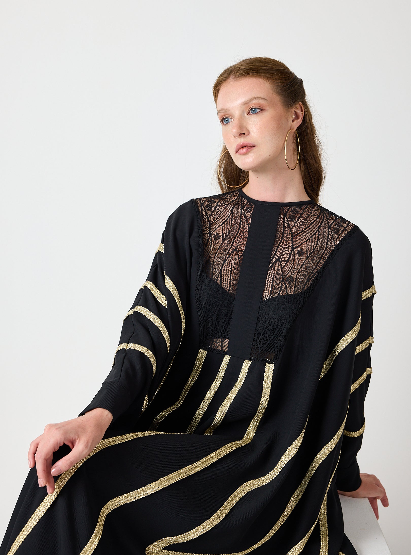Royal Black Kaftan with Golden Accents - Store WF