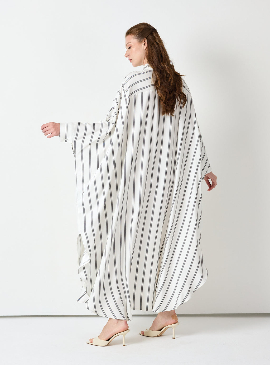 White Striped Maxi Dress with Collar - Store WF