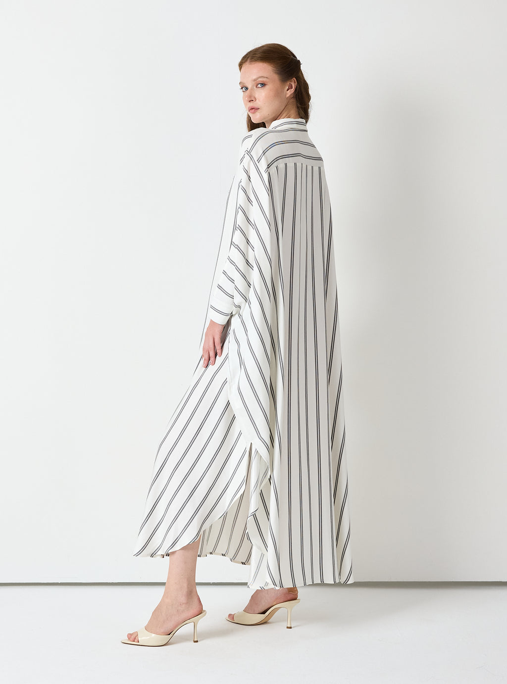White Striped Maxi Dress with Collar - Store WF