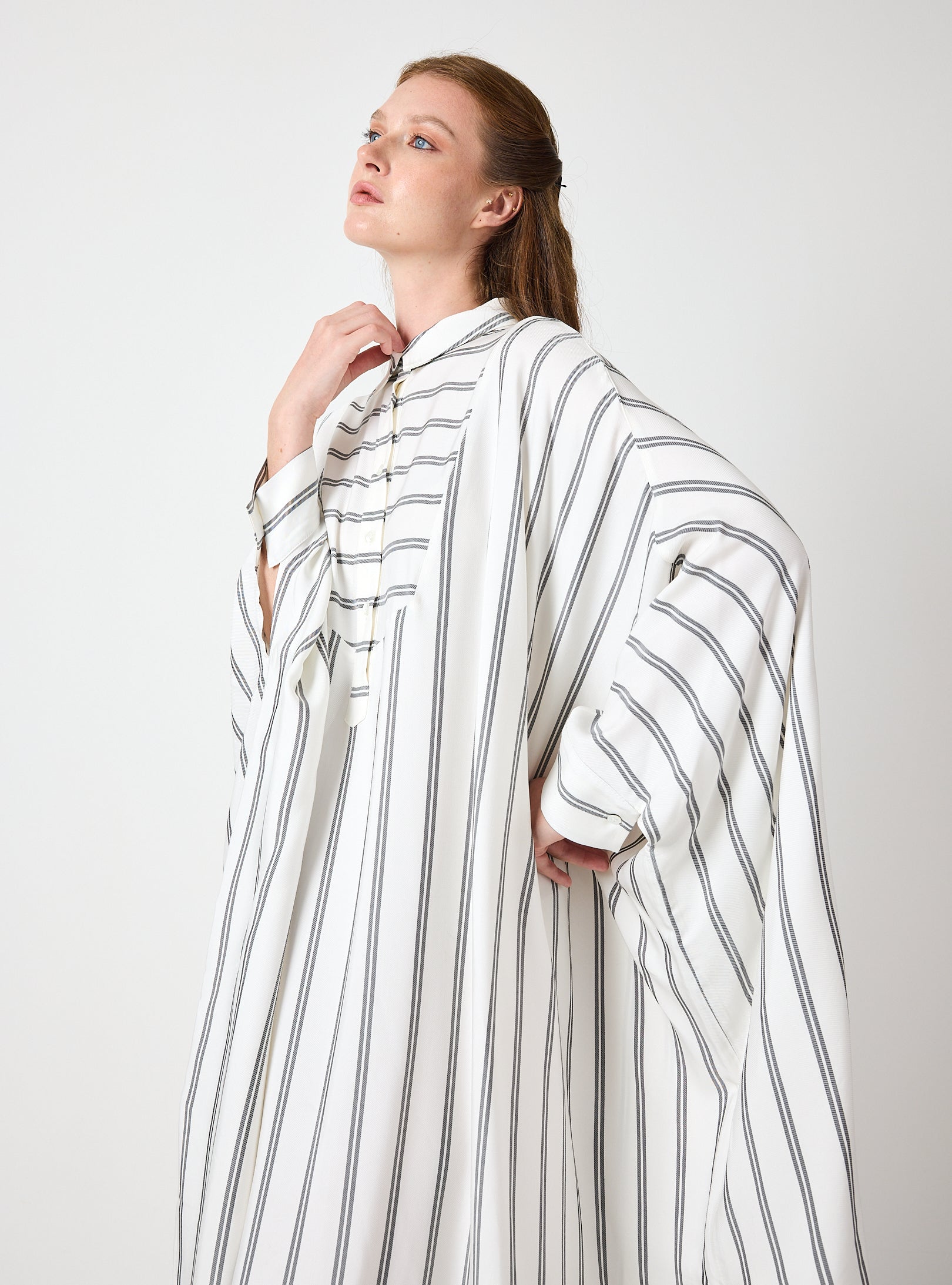 White Striped Maxi Dress with Collar - Store WF