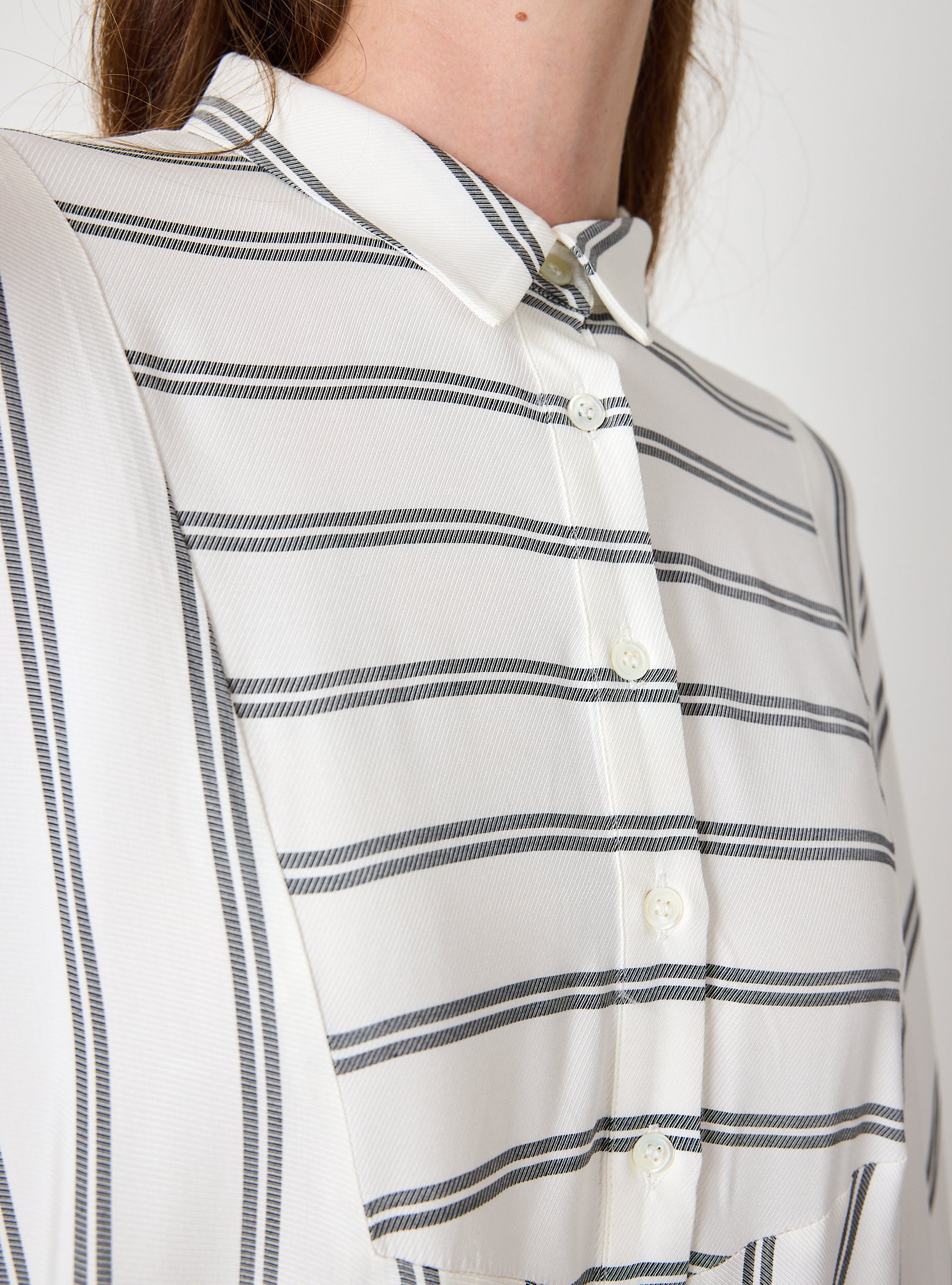 White Striped Maxi Dress with Collar - Store WF