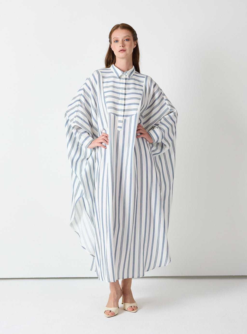 Blue Striped Maxi Dress with Collar - Store WF