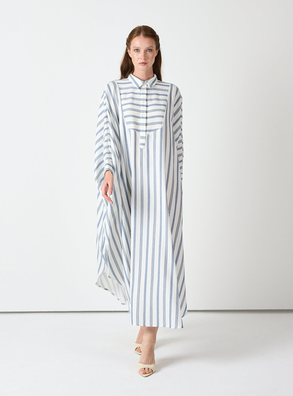 Blue Striped Maxi Dress with Collar - Store WF