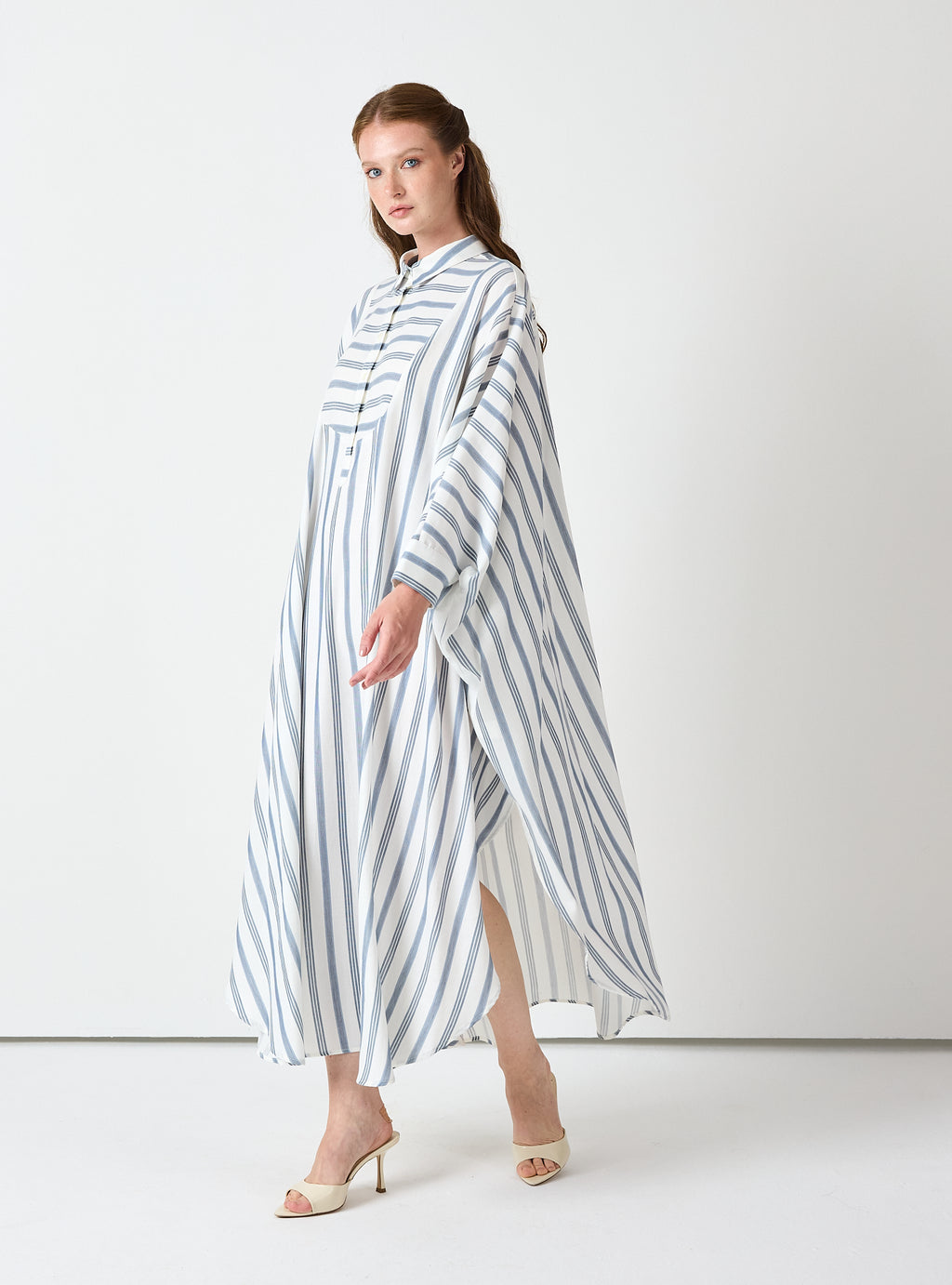 Blue Striped Maxi Dress with Collar - Store WF