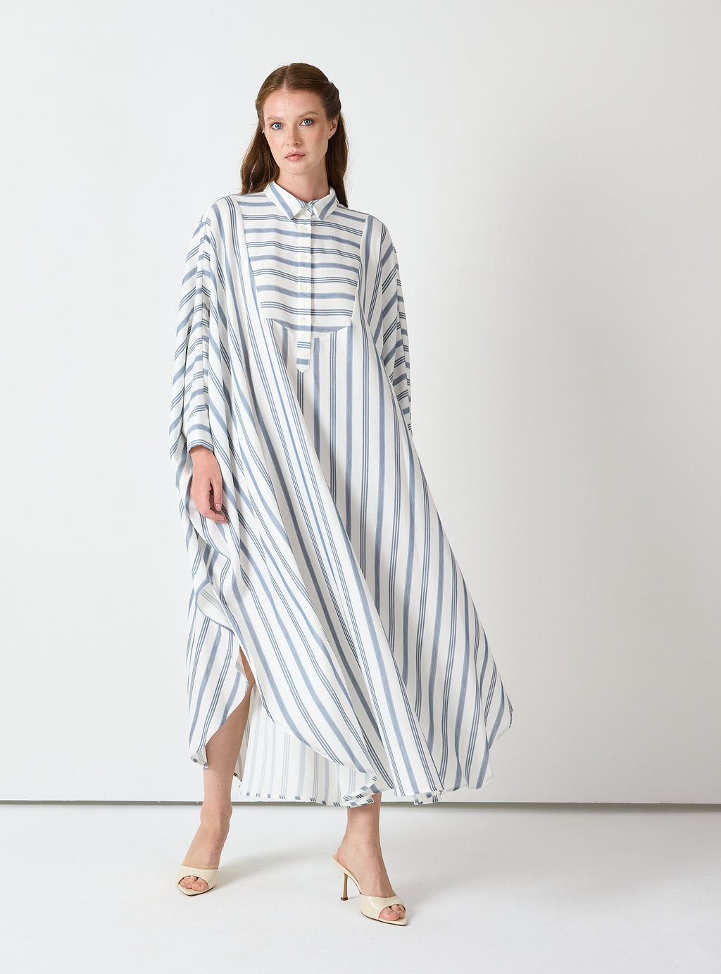 Blue Striped Maxi Dress with Collar - Store WF