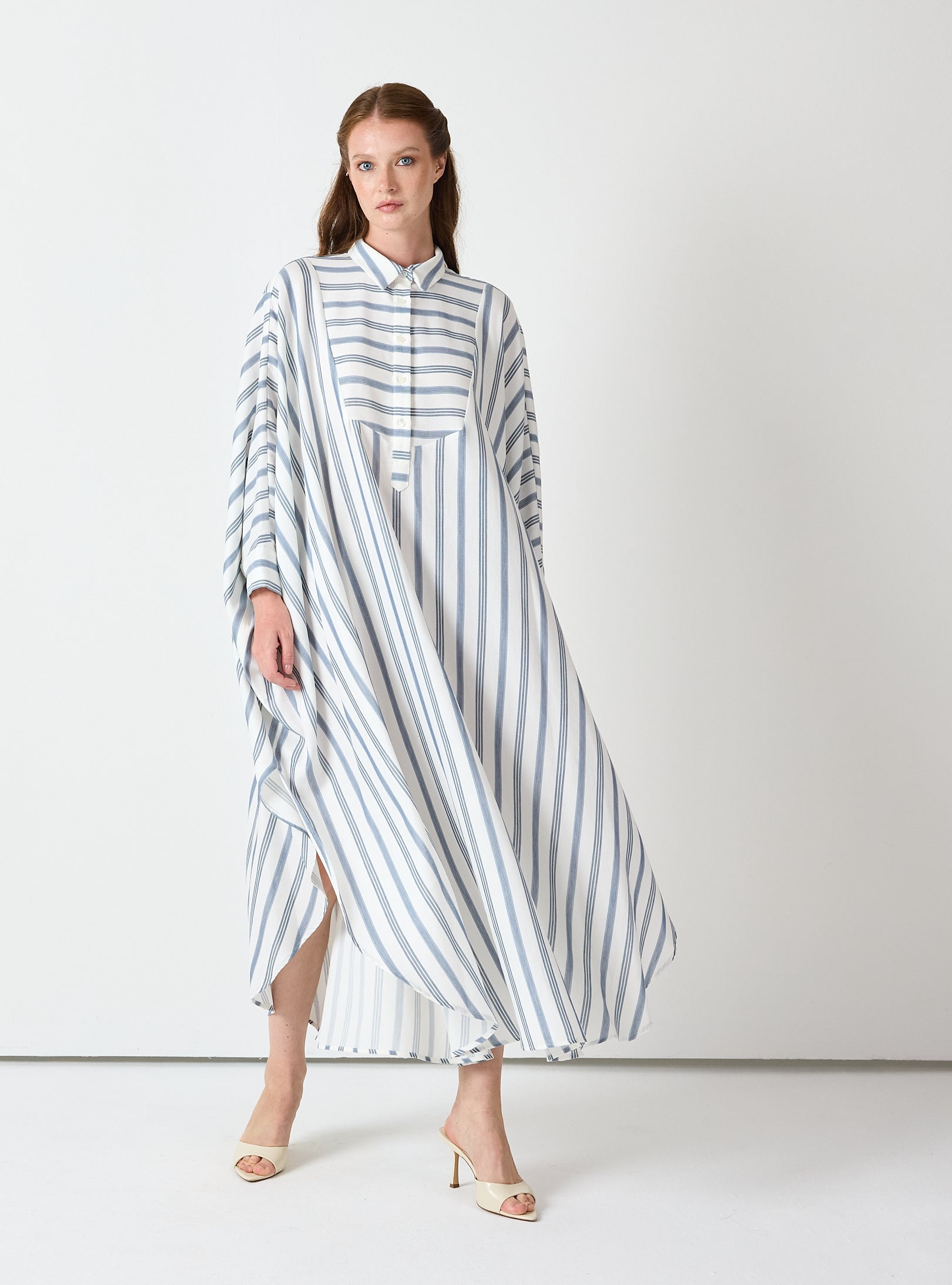 Blue Striped Maxi Dress with Collar - Store WF