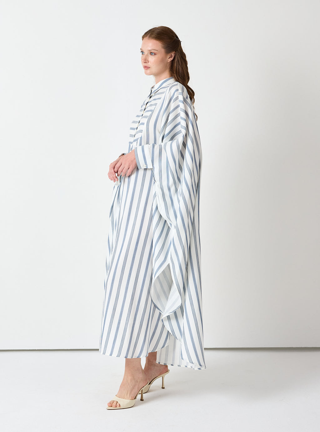 Blue Striped Maxi Dress with Collar - Store WF