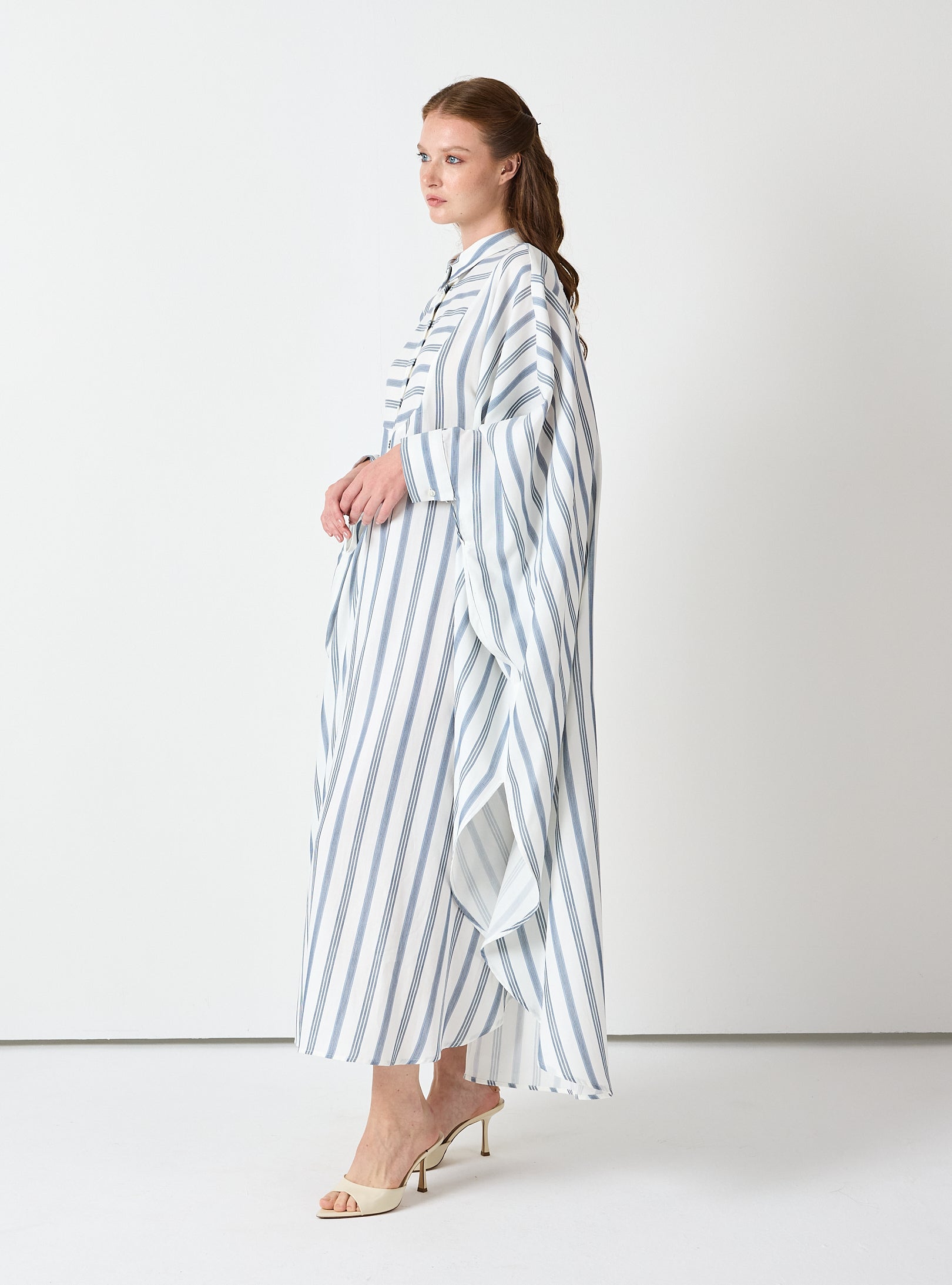 Blue Striped Maxi Dress with Collar - Store WF