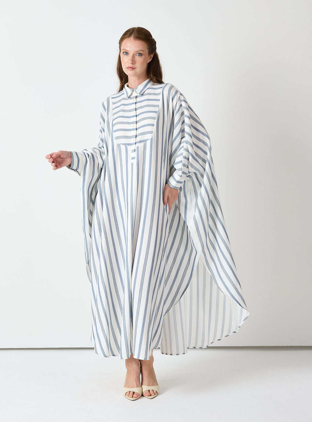 Blue Striped Maxi Dress with Collar - Store WF