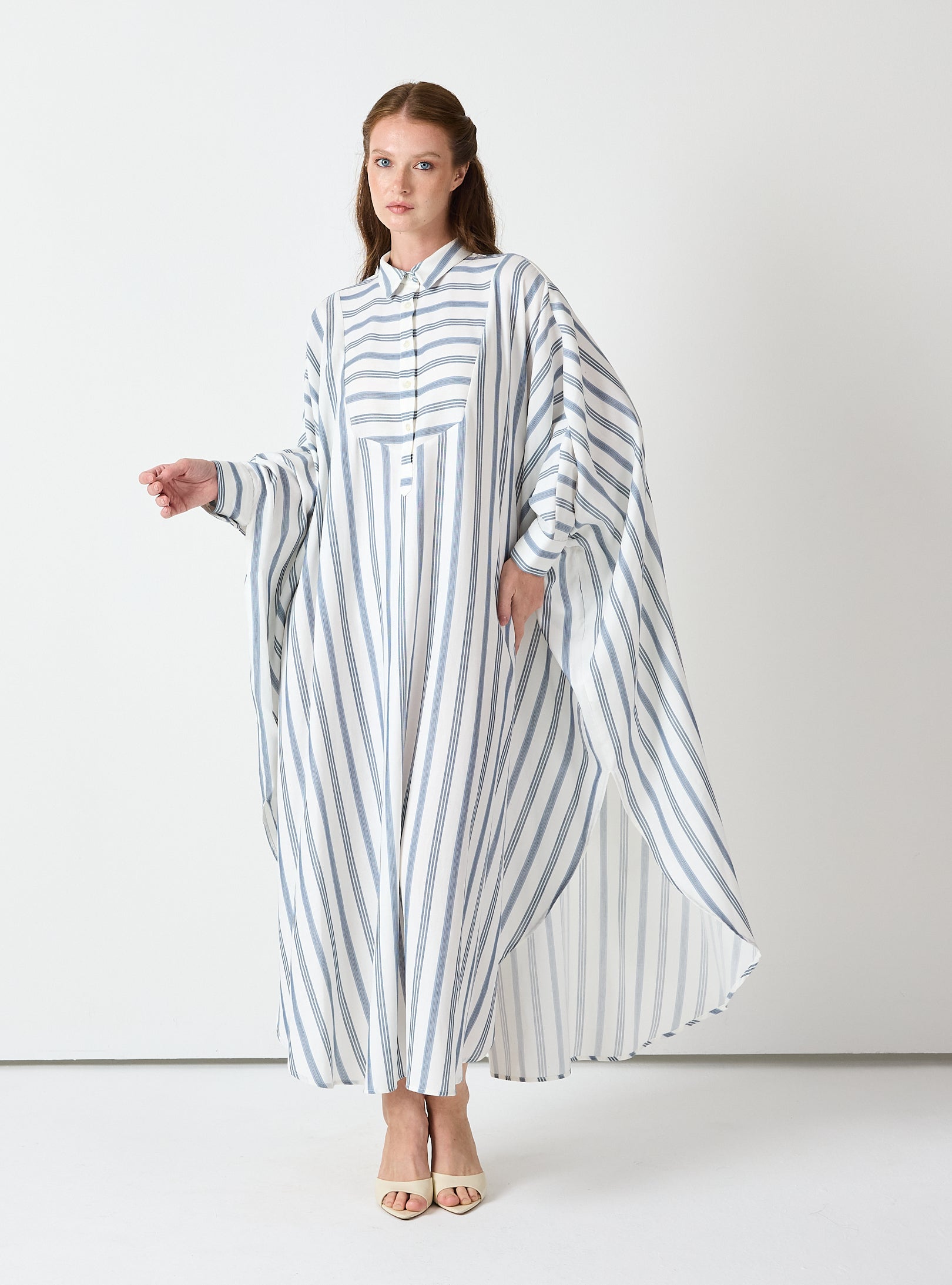 Blue Striped Maxi Dress with Collar - Store WF