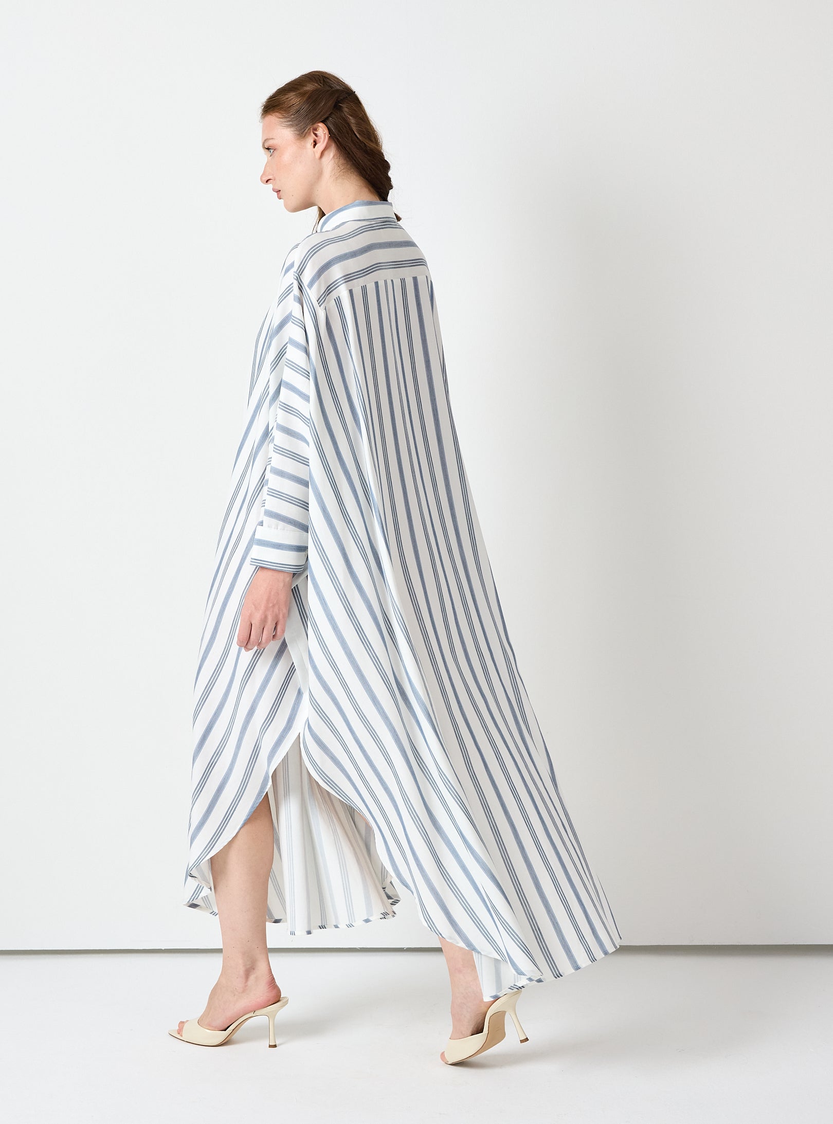 Blue Striped Maxi Dress with Collar - Store WF