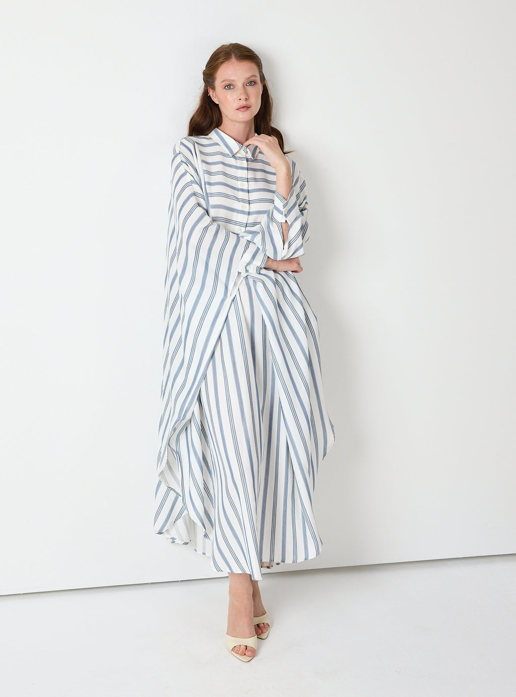 Blue Striped Maxi Dress with Collar - Store WF