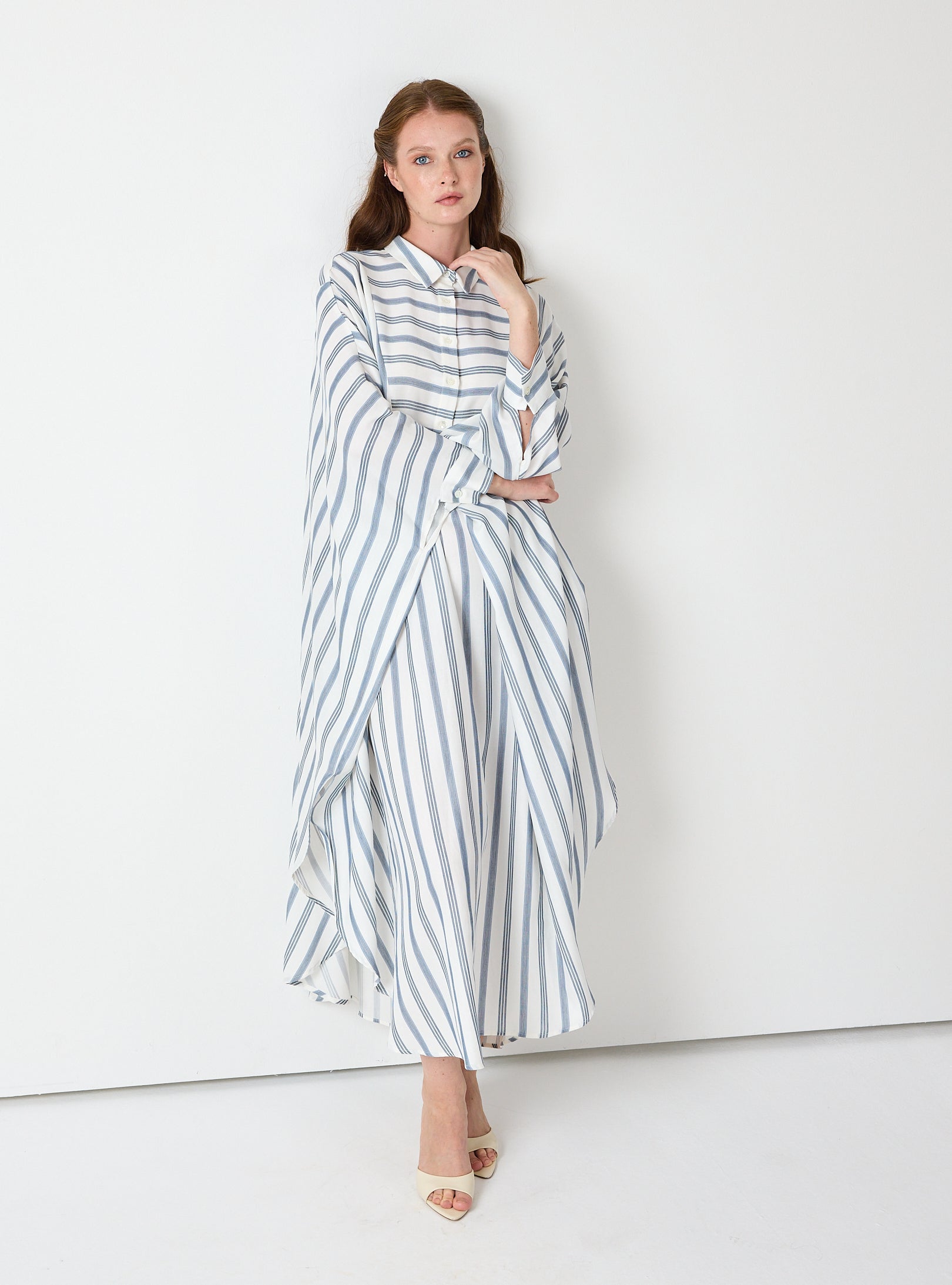 Blue Striped Maxi Dress with Collar - Store WF