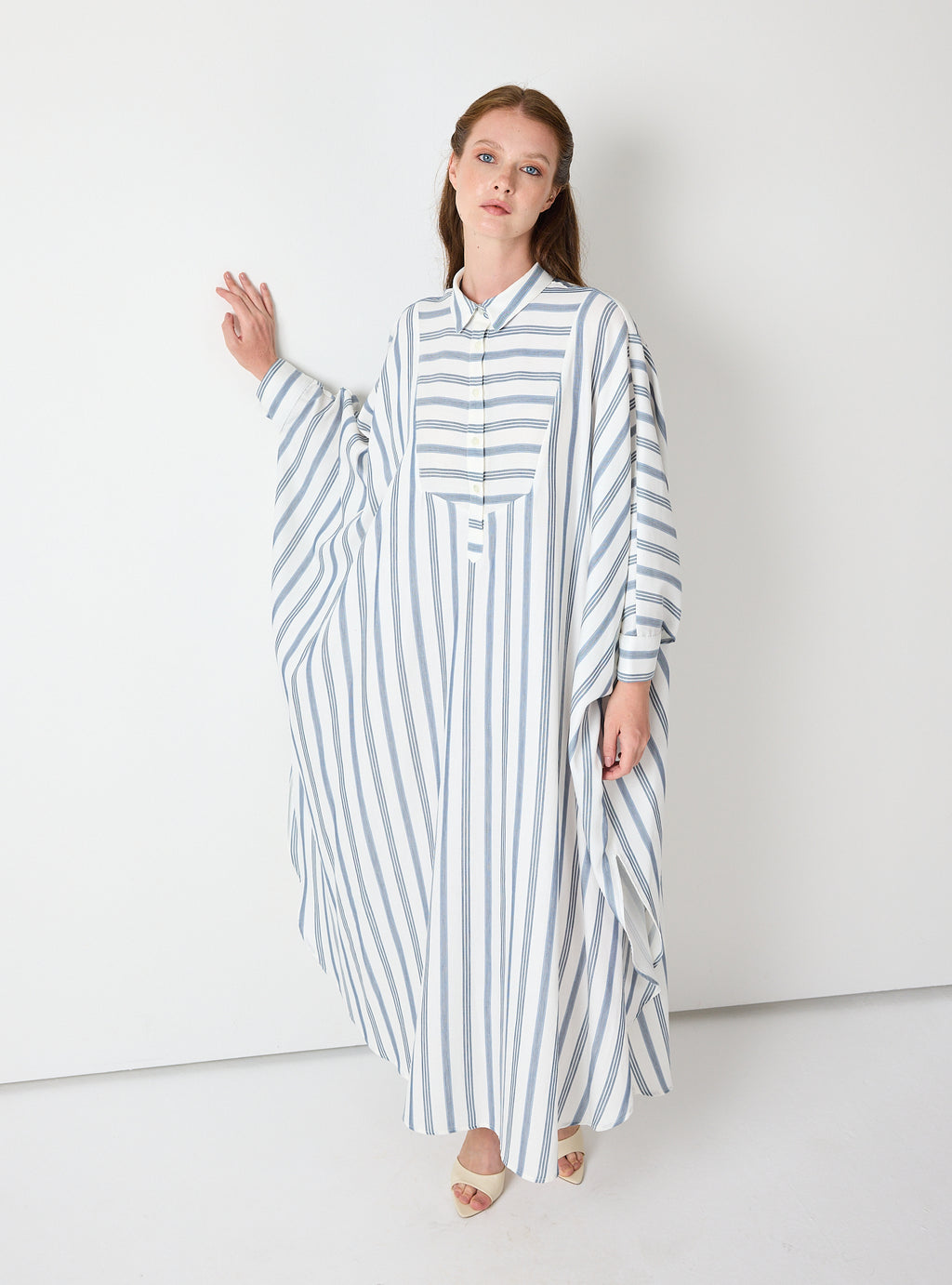 Blue Striped Maxi Dress with Collar - Store WF
