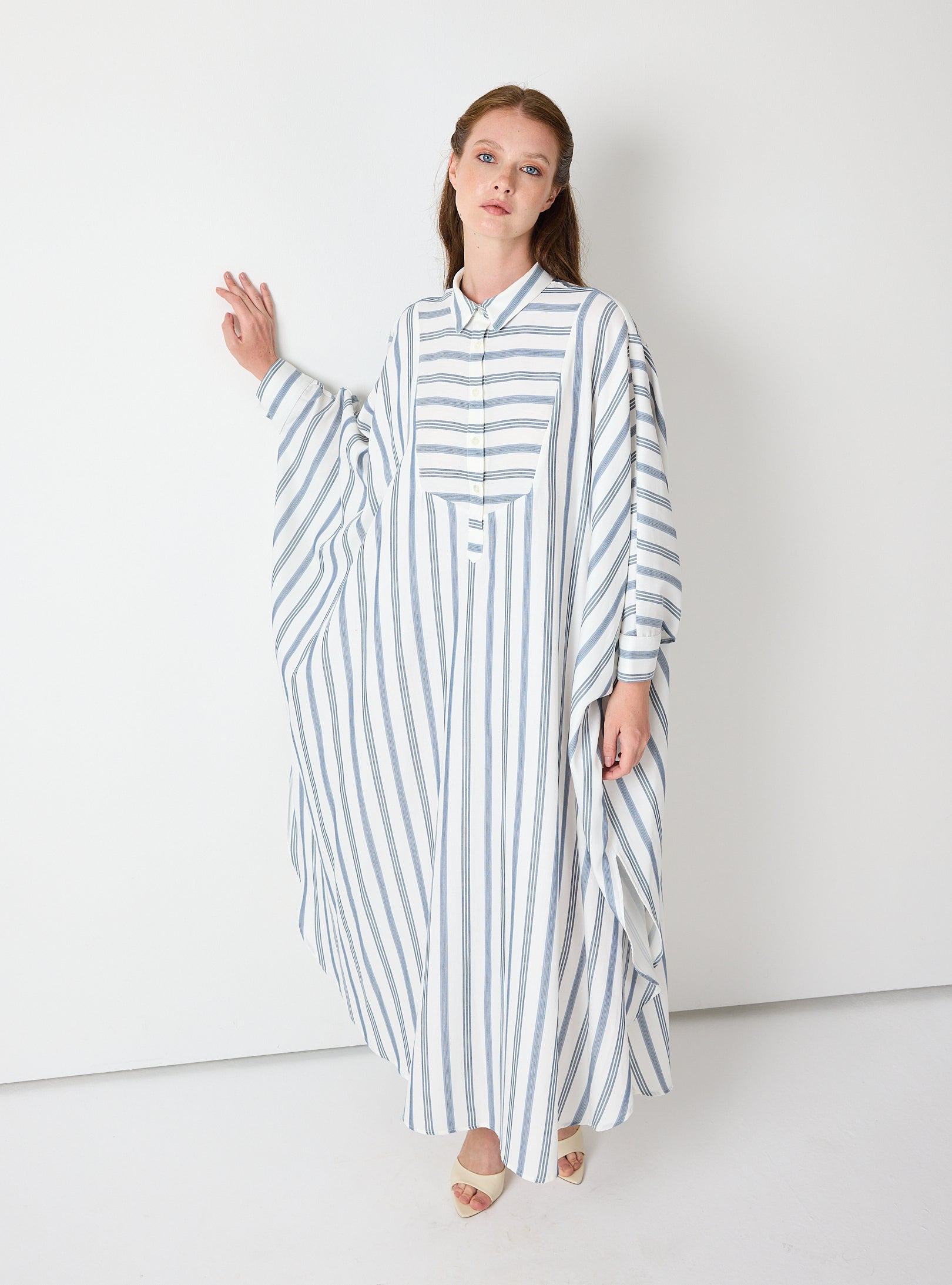 Blue Striped Maxi Dress with Collar - Store WF