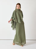 Army Green Chiffon Skirt Set with Layered Cape Top - Store WF