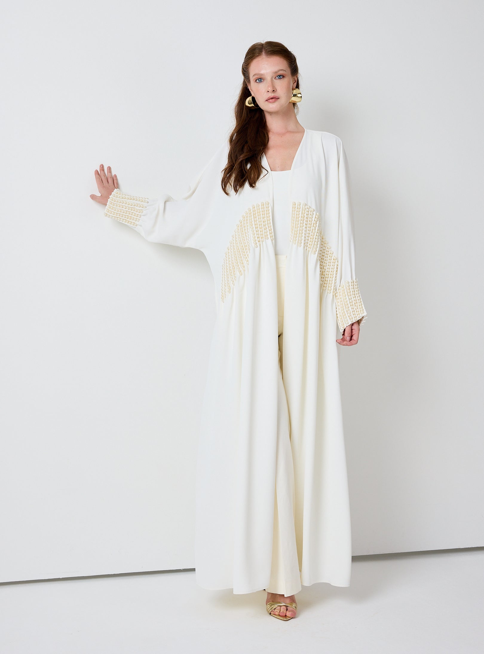 Off White Abaya with Pearl Embellishments - Store WF