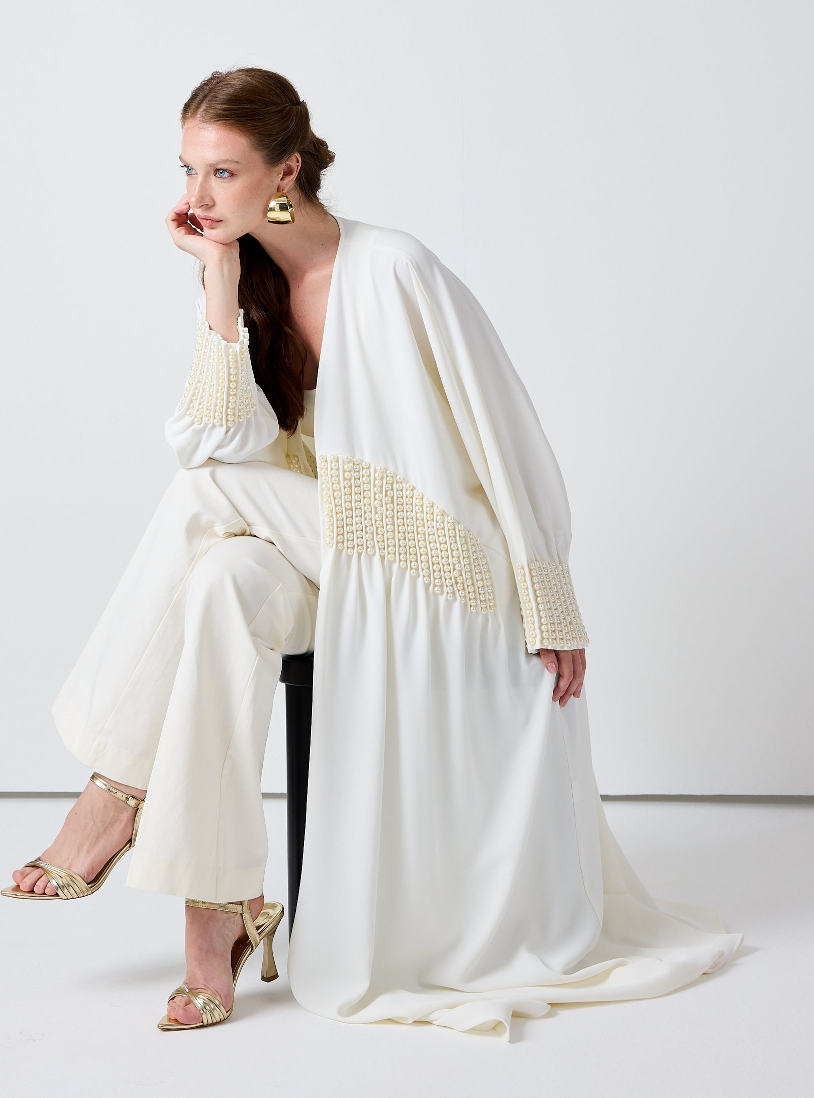 Off White Abaya with Pearl Embellishments - Store WF