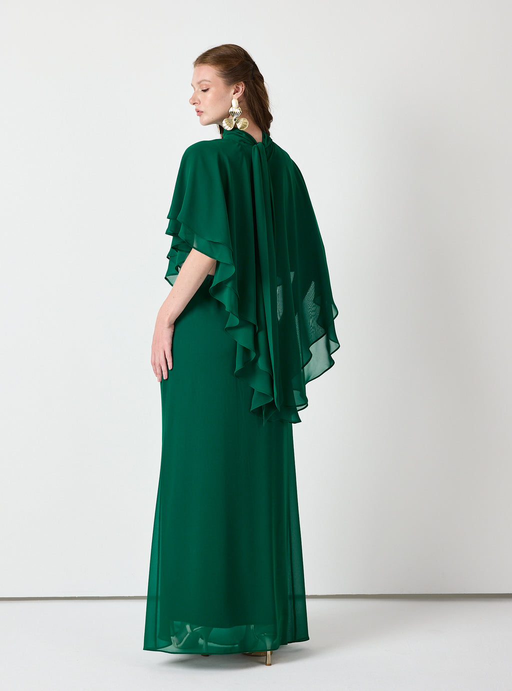 Emerald Chiffon Skirt Set with Layered Cape Top - Store WF