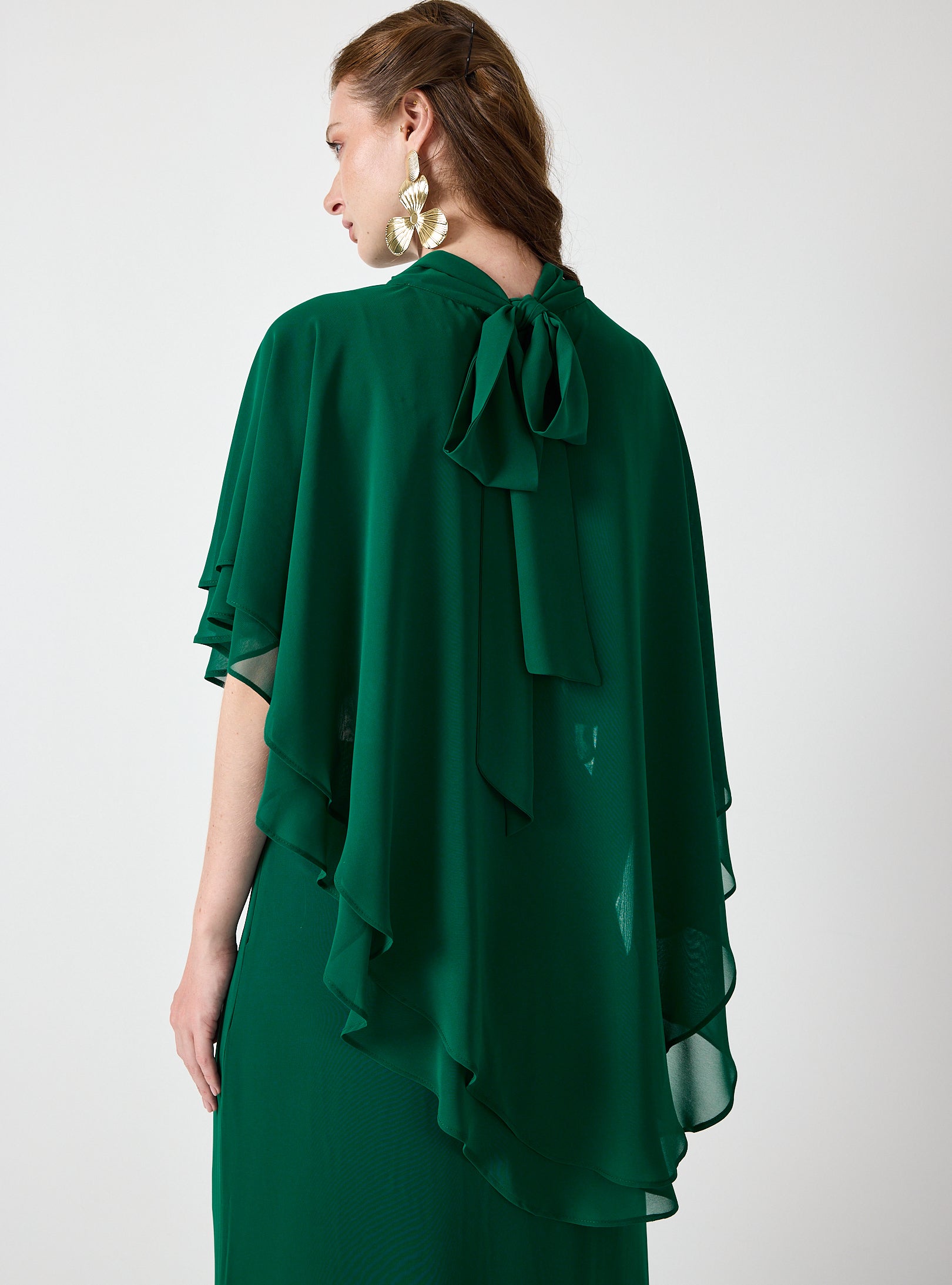 Emerald Chiffon Skirt Set with Layered Cape Top - Store WF